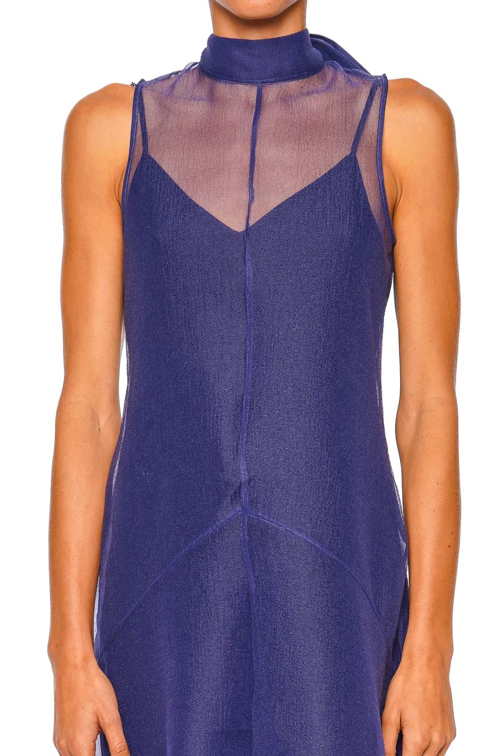 Staud Auden Navy Sleeveless High Neck Midi Dress