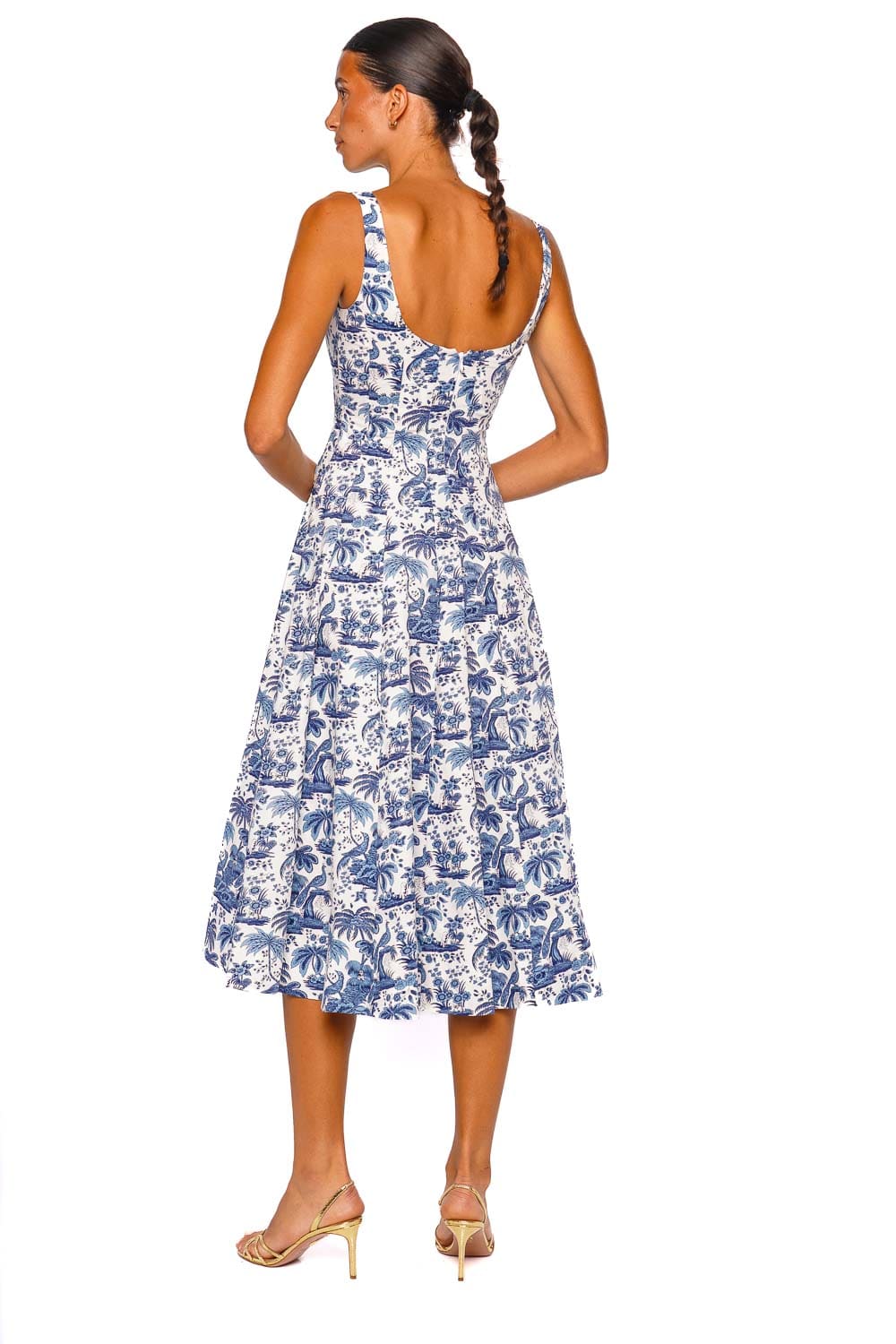 Staud Wells Blue Toile Strappy Midi Dress
