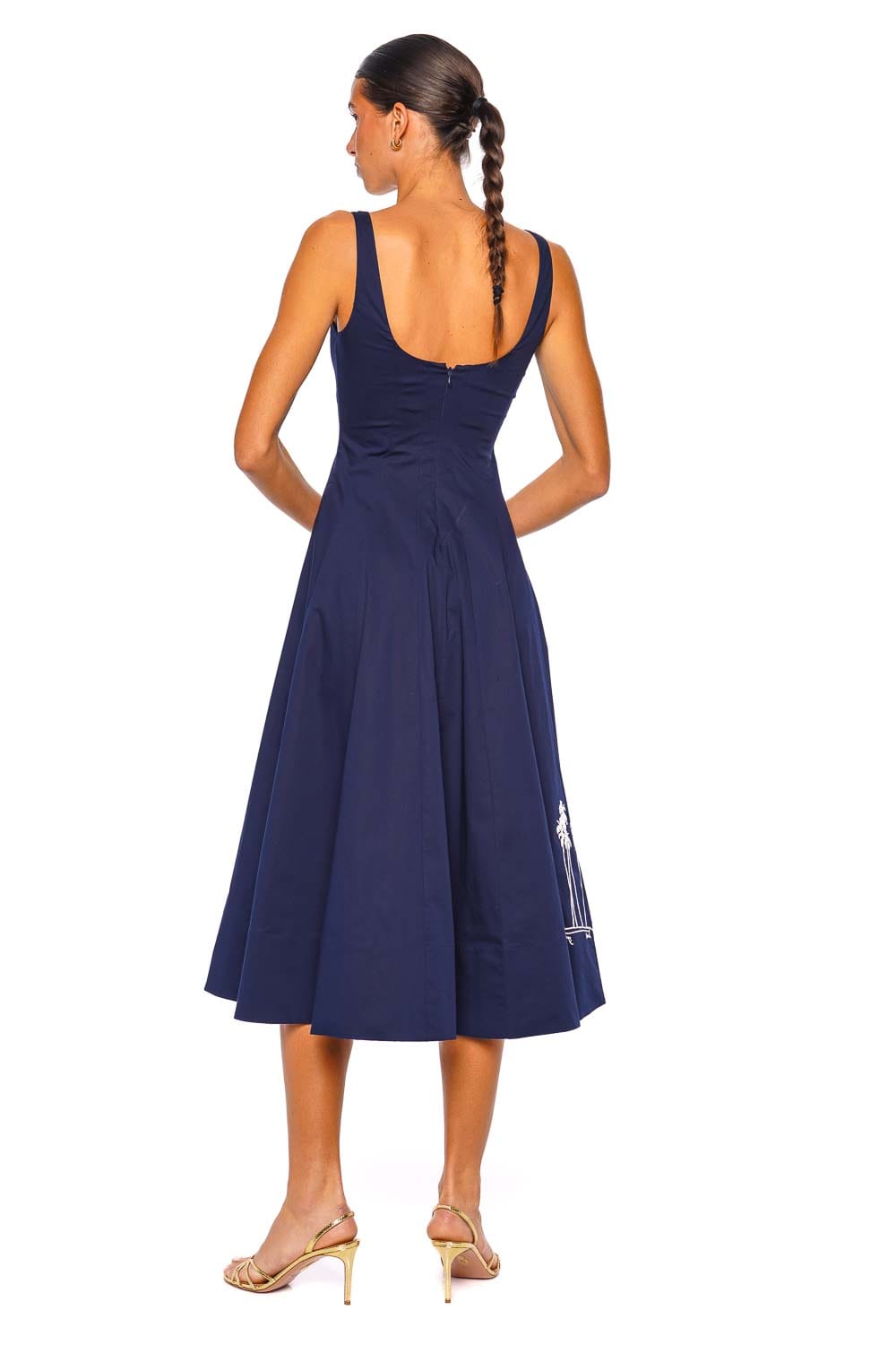 Staud Navy Embroidered Wells Dress with Straps