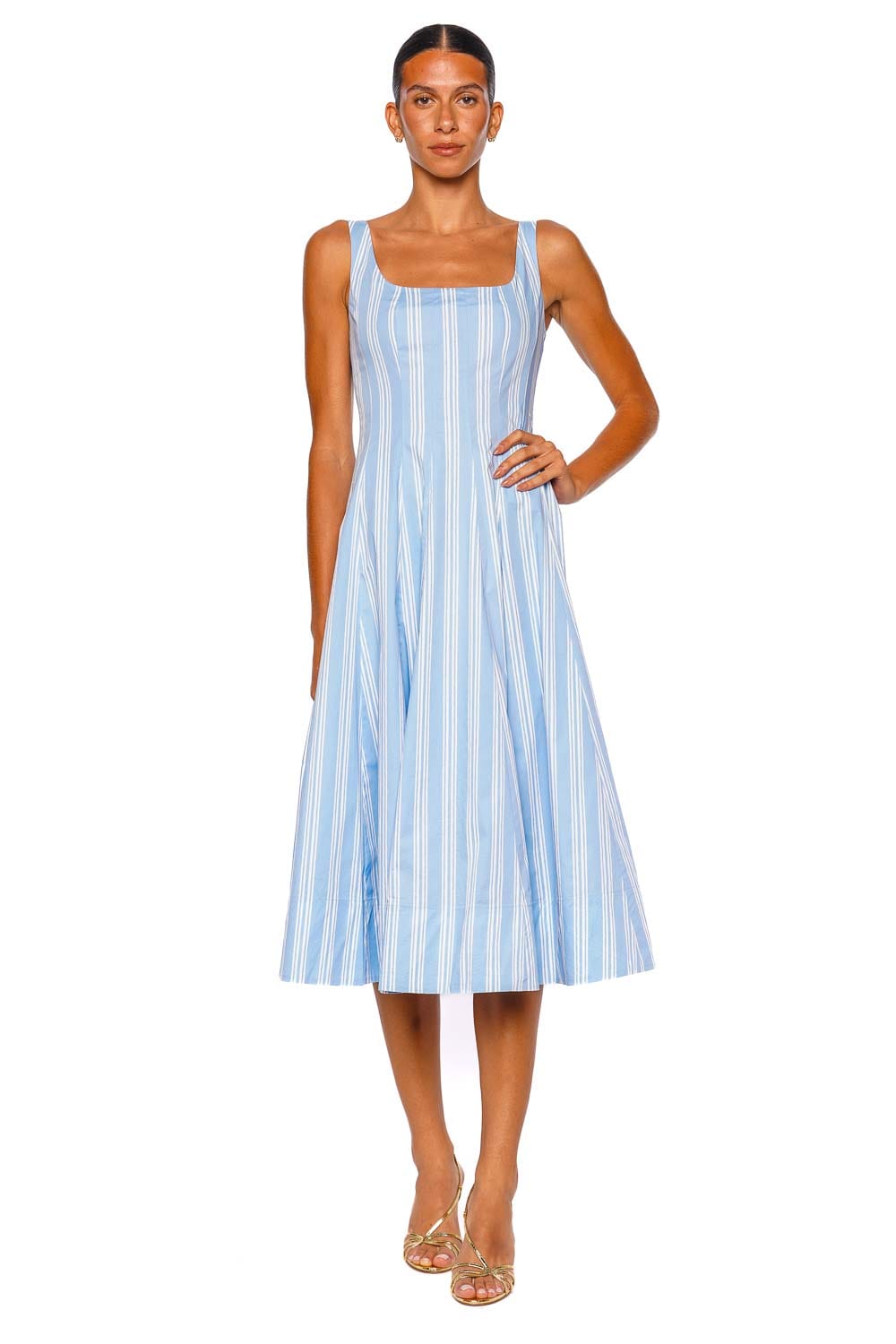 Staud Wells Blue Striped Sleeveless Midi Dress
