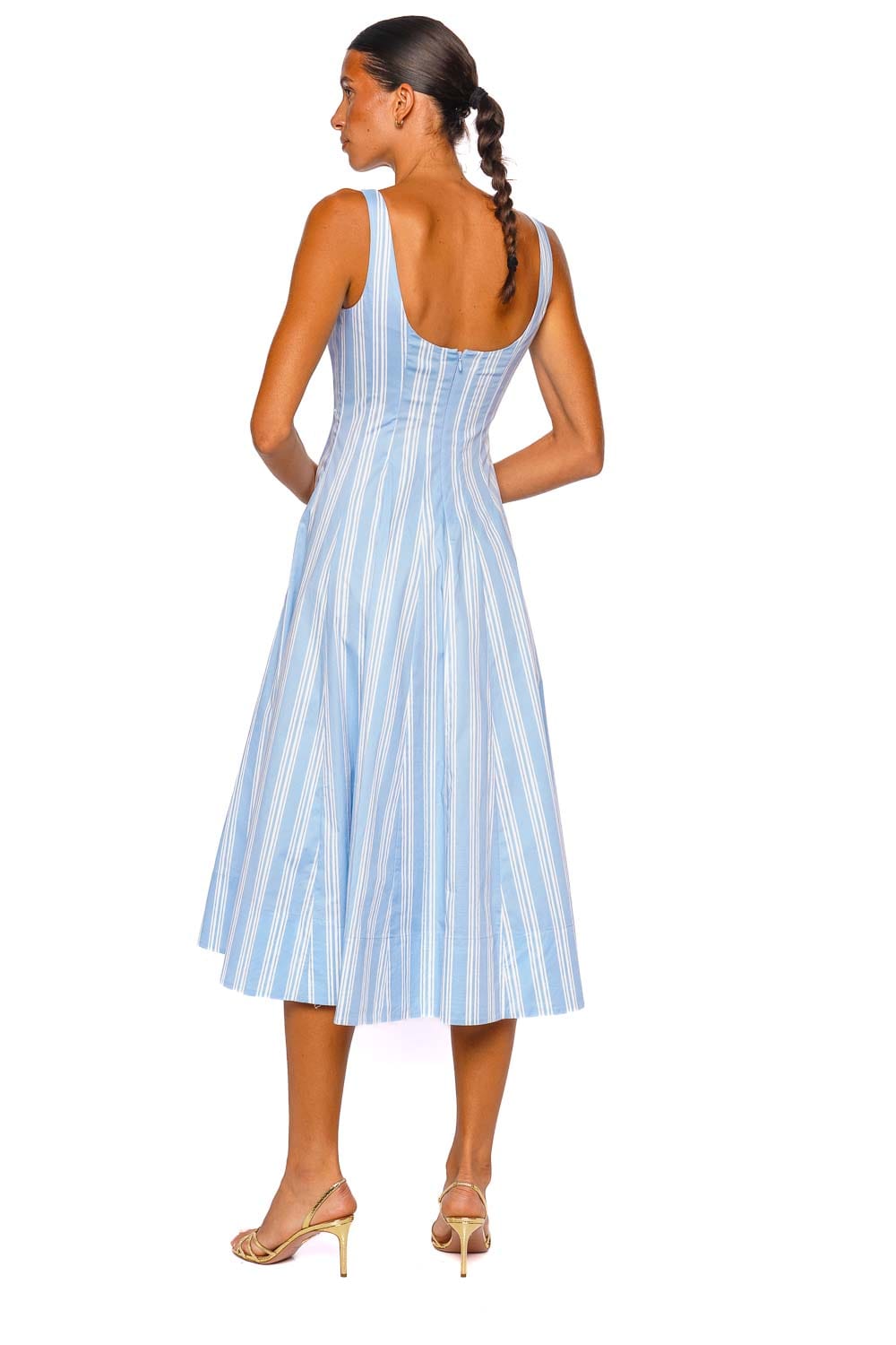 Staud Wells Blue Striped Sleeveless Midi Dress