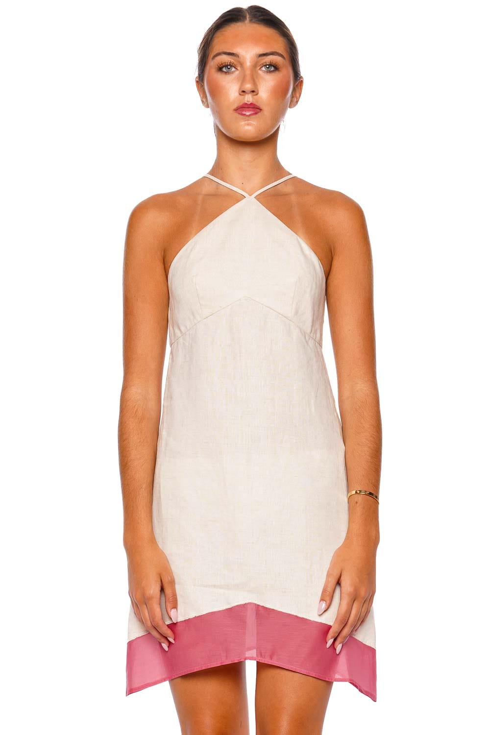 Staud Oro Linen Blush Canyon Halter Mini Dress