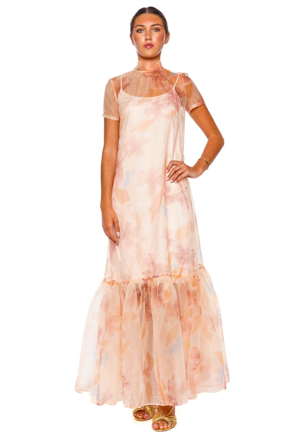 Staud Calluna Spring Day Short Sleeve Maxi Dress