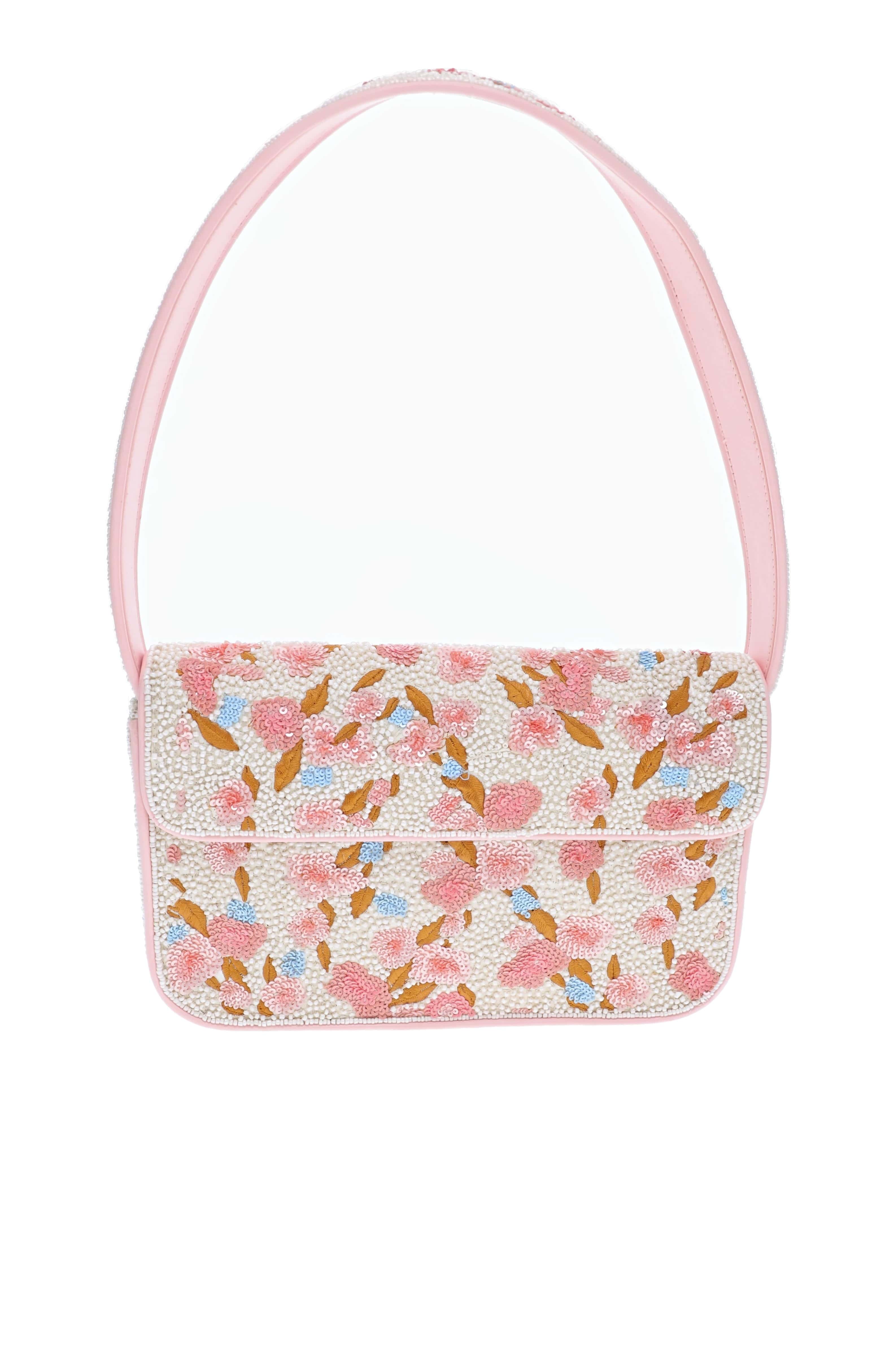 Staud Tommy Beaded Pink Floral Shoulder Bag