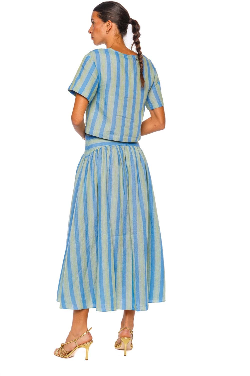 Staud Procida Seaport Stripe Linen Maxi Skirt