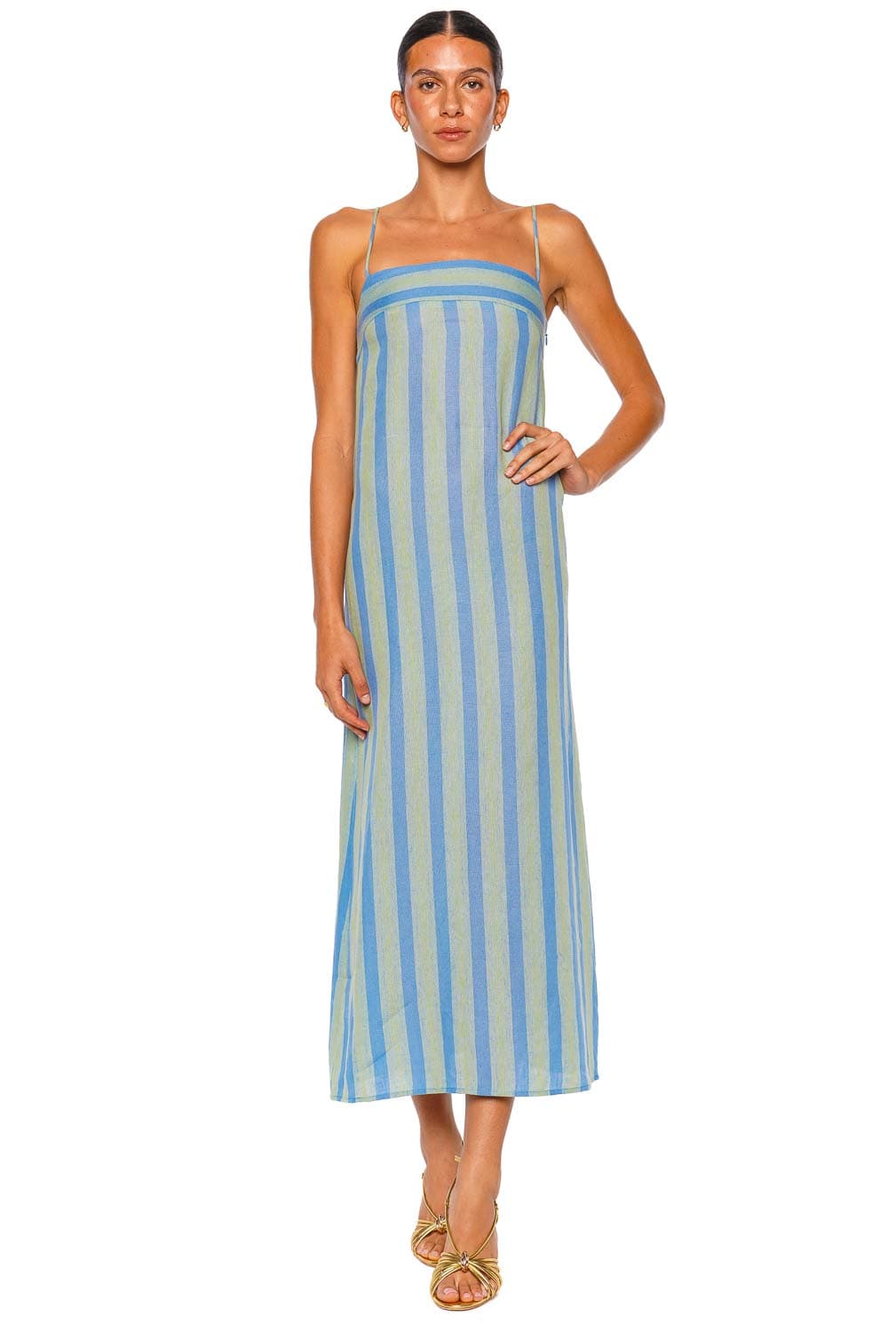 Staud Laura Seaport Stripe Linen Maxi Dress