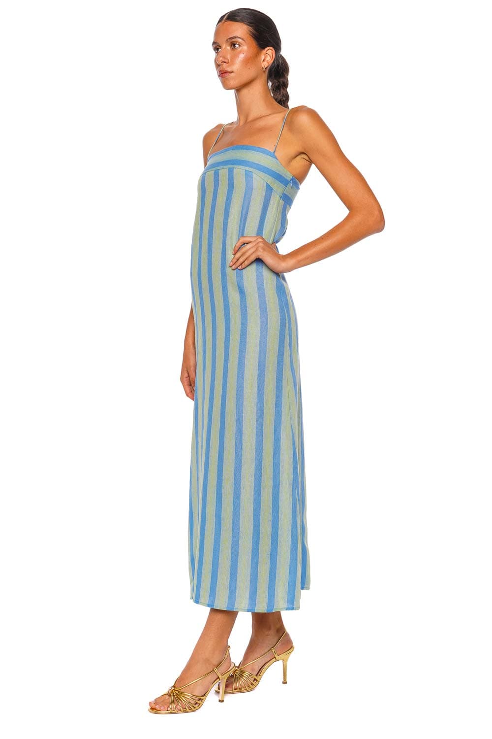 Staud Laura Seaport Stripe Linen Maxi Dress