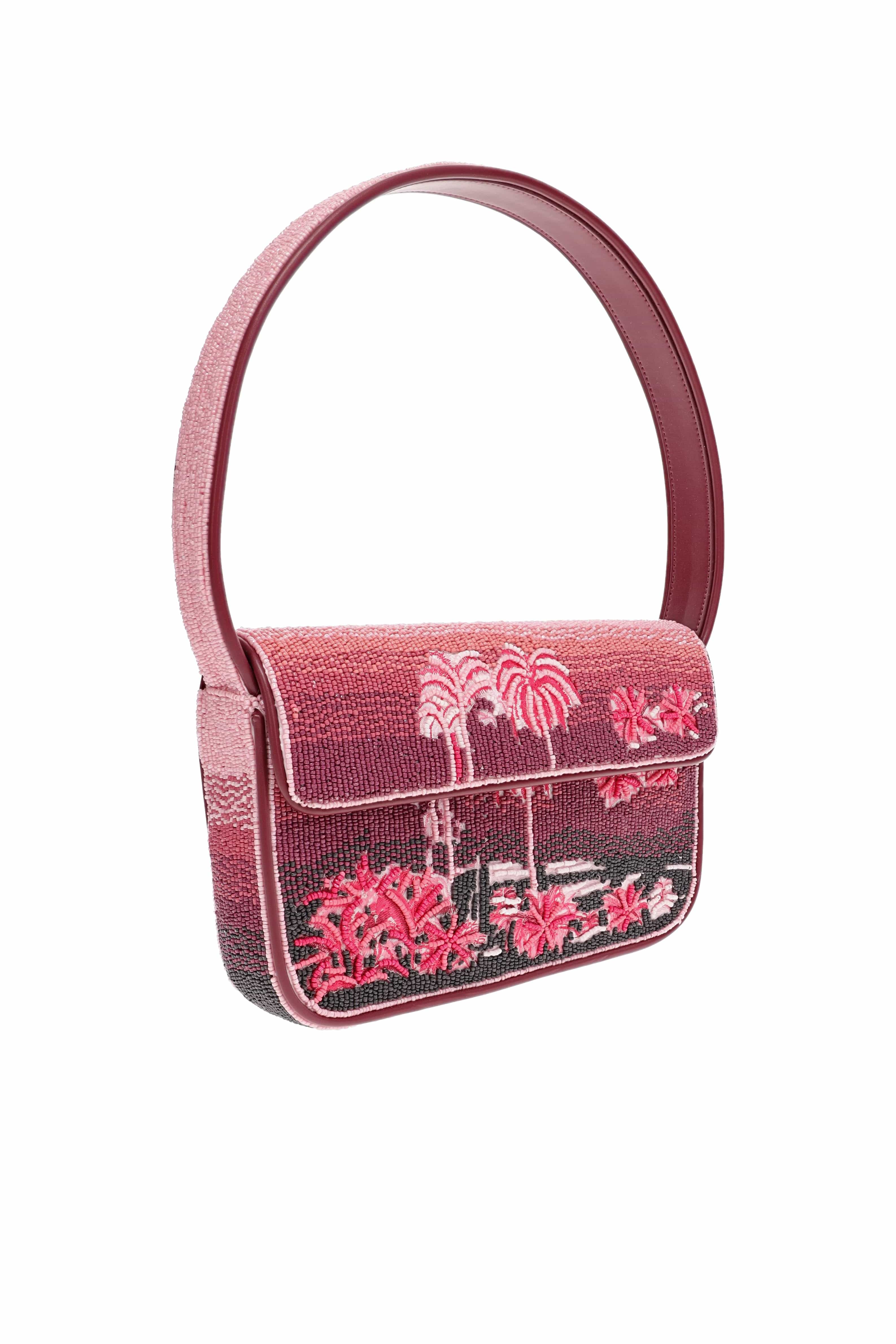 Staud Tommy California Clouds Pink Beaded Shoulder Bag