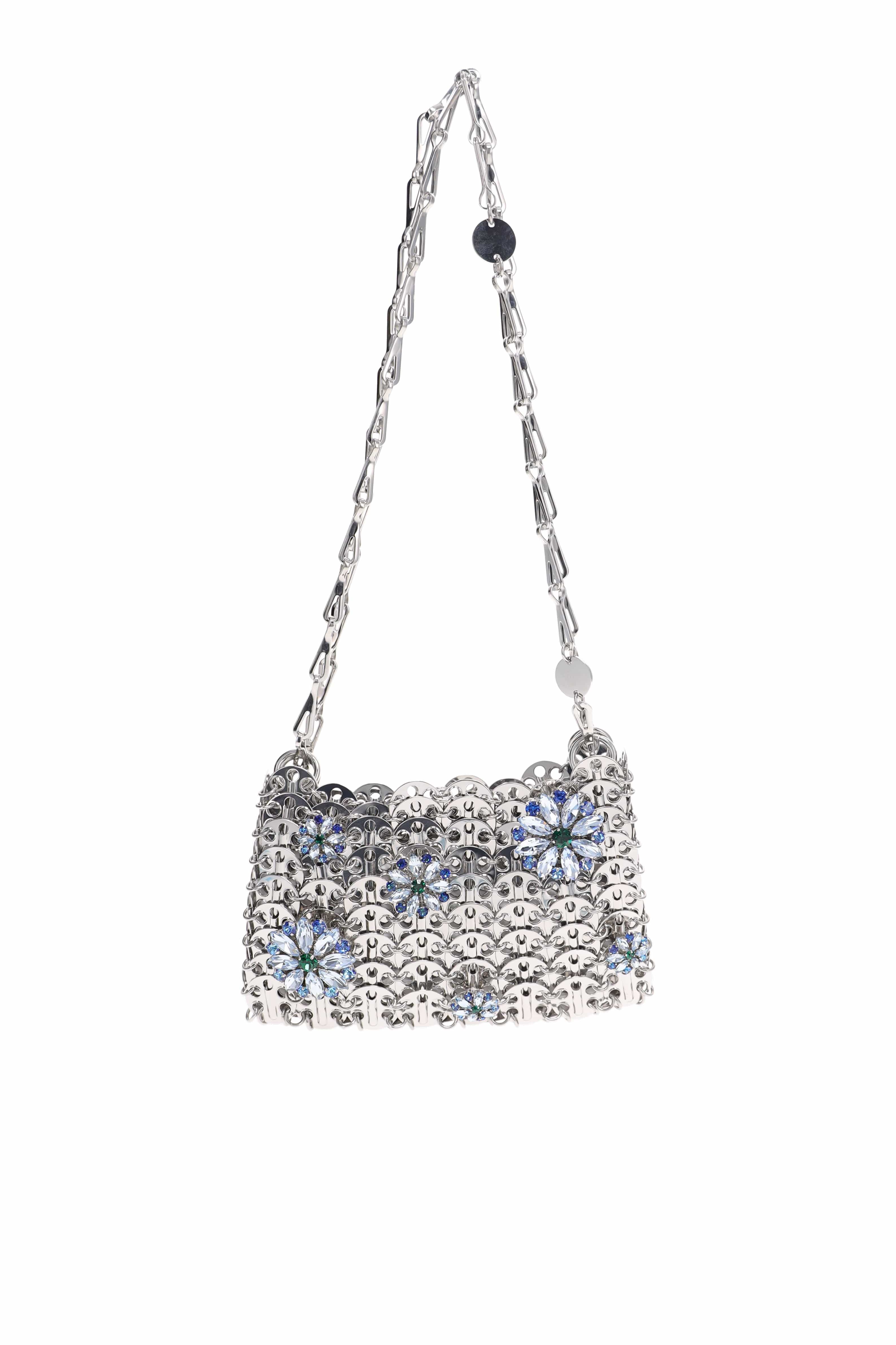 Rabanne 1969 Silver Nano Blue Strass Flower Bag