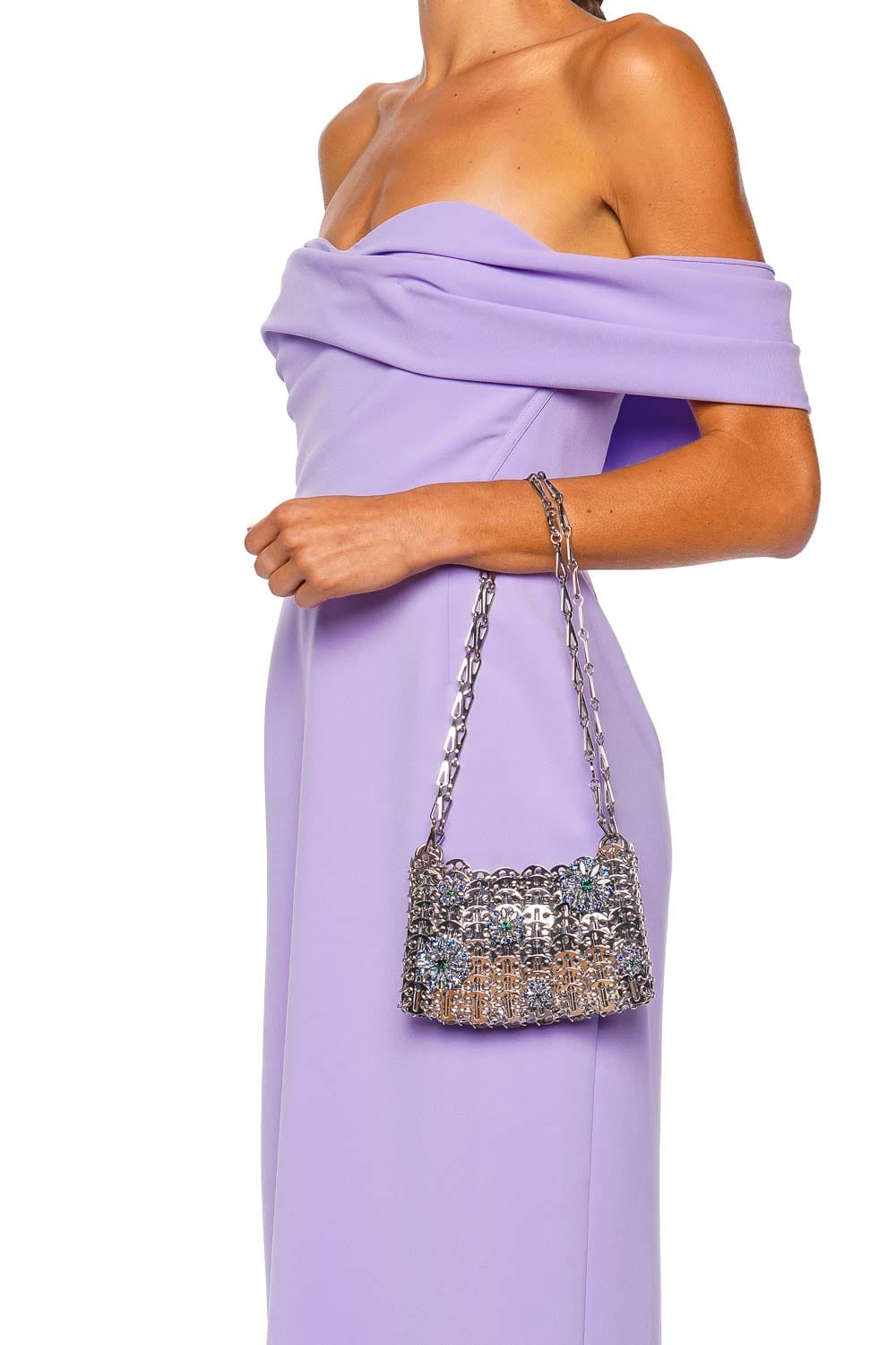 Rabanne 1969 Silver Nano Blue Strass Flower Bag