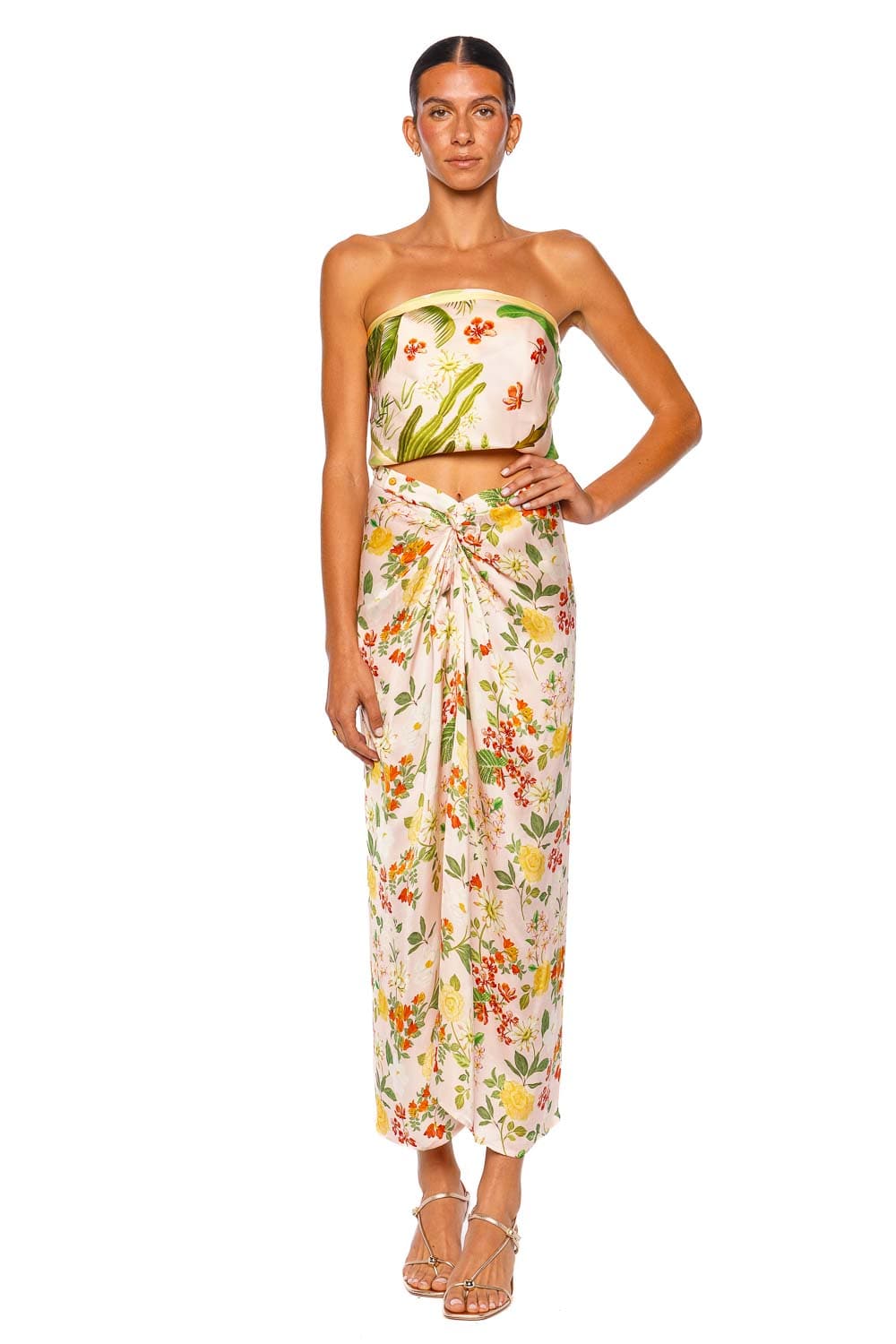 Verandah Hand Draped Floral Blush Midi Skirt