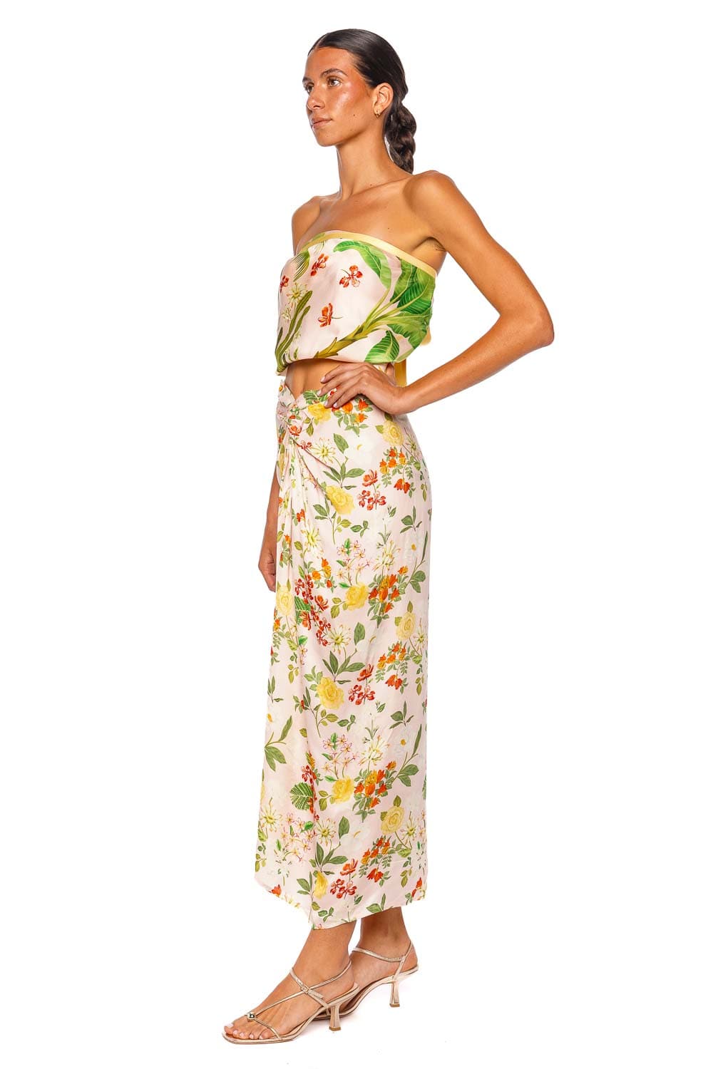 Verandah Hand Draped Floral Blush Midi Skirt