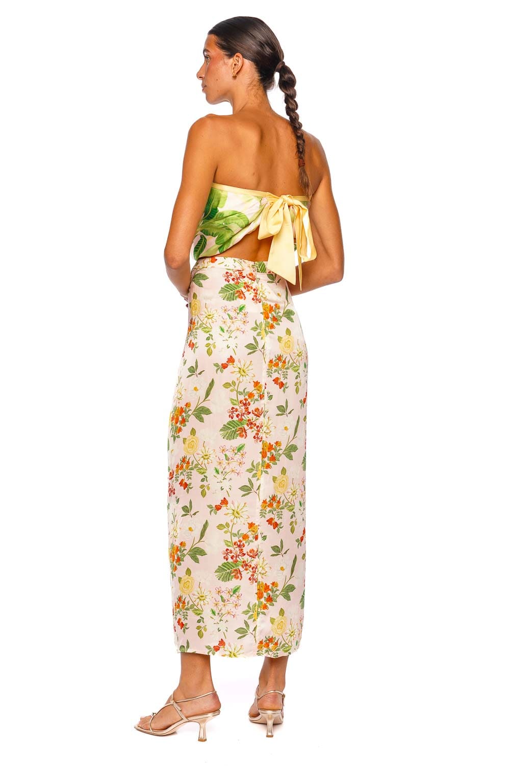 Verandah Hand Draped Floral Blush Midi Skirt