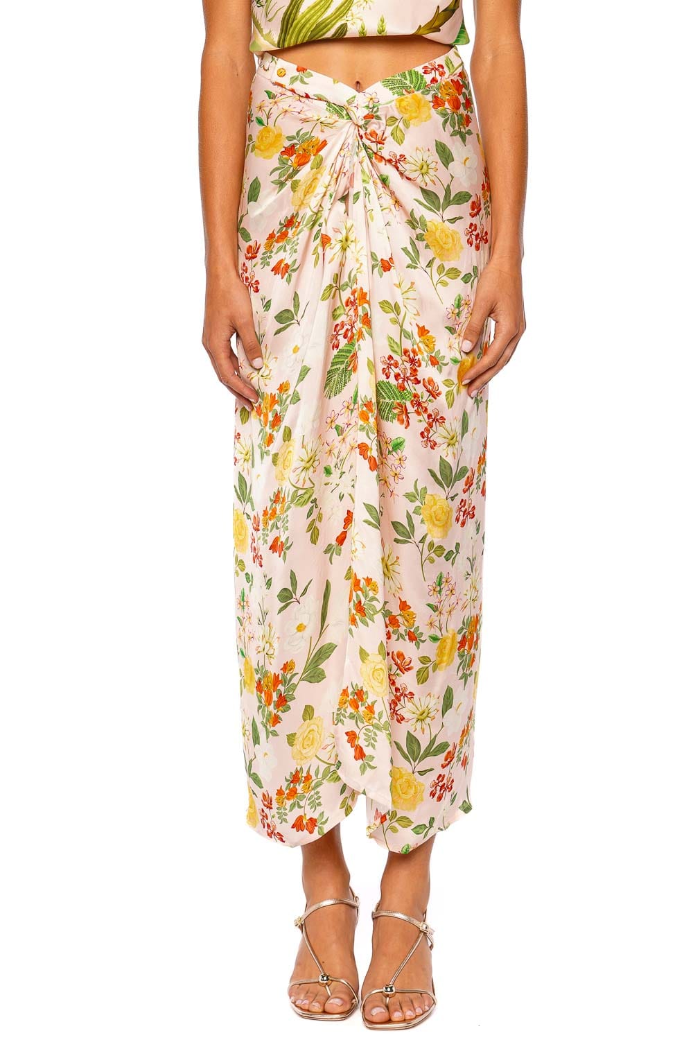 Verandah Hand Draped Floral Blush Midi Skirt