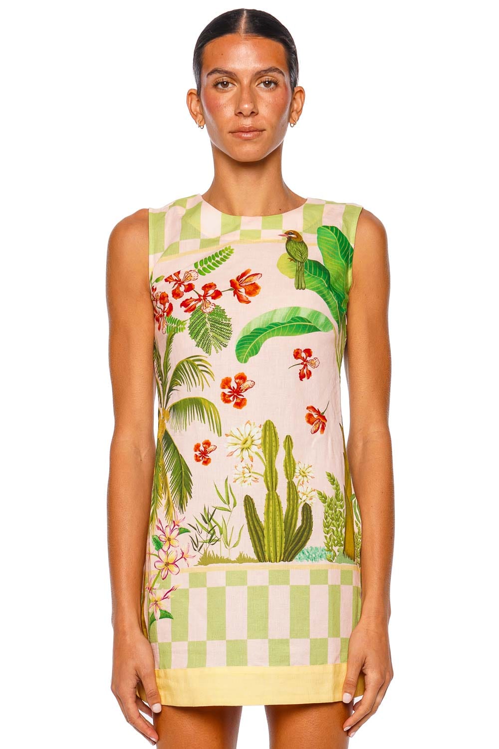 Blush Green Floral Check Mini Shift Dress