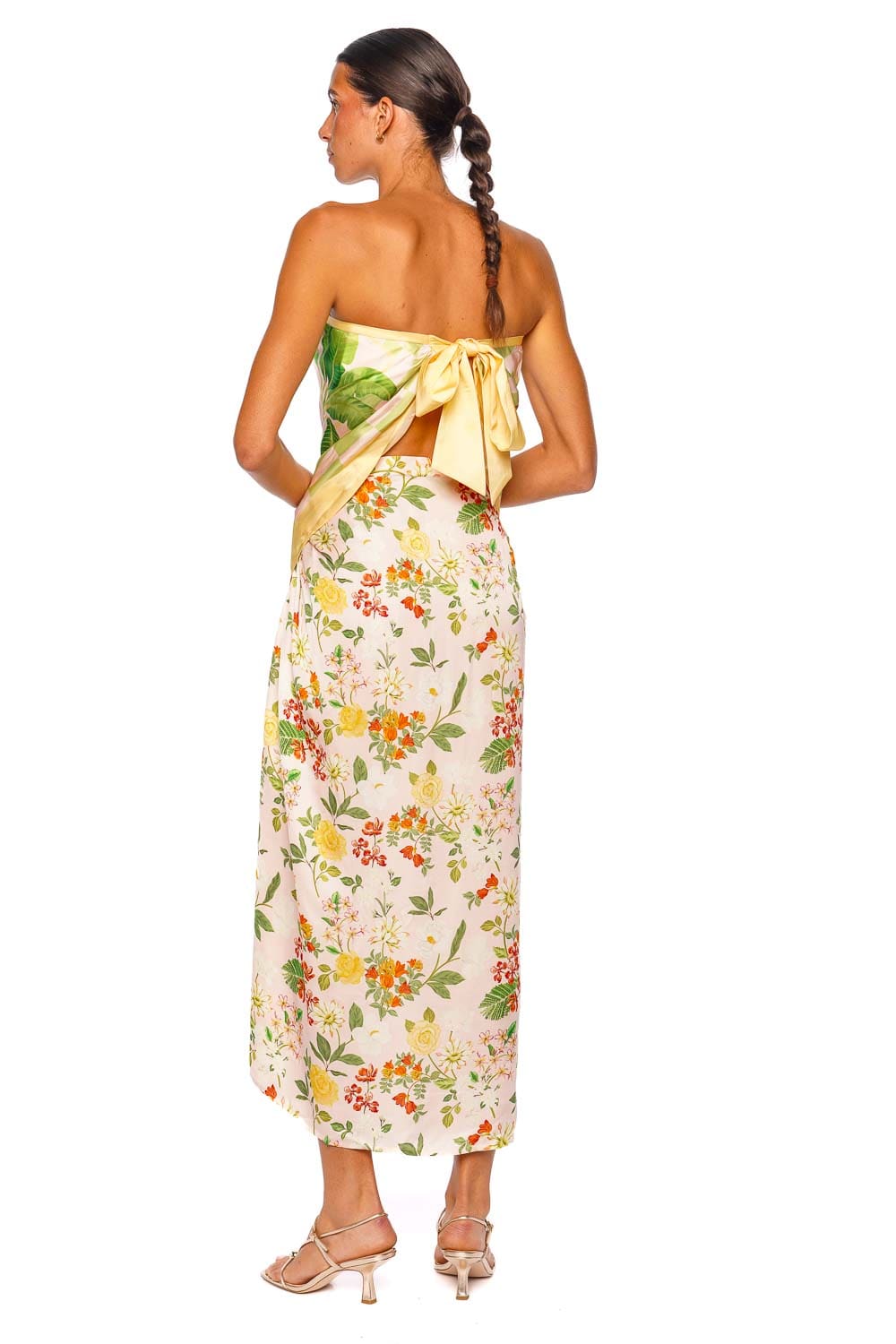 Verandah Lotus Mallipoo Blush Green Strapless Scarf Midi Dress