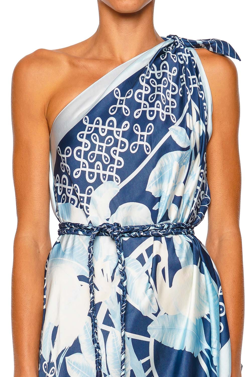 Verandah Multiway Scarf Navy One Shoulder Midi Dress