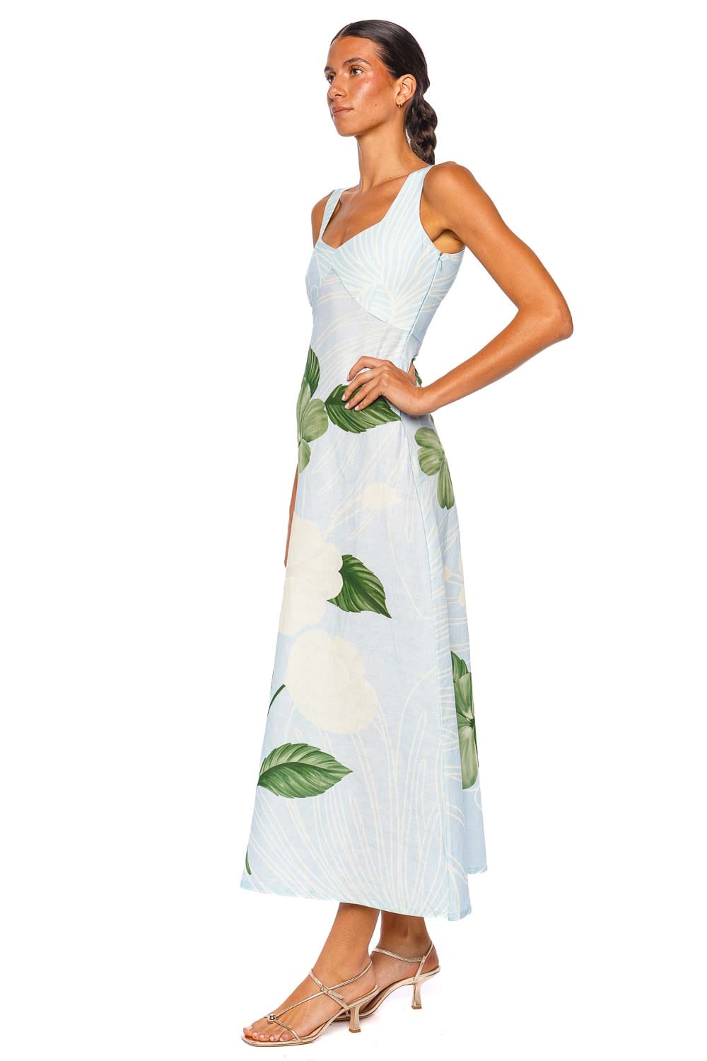 Verandah Linen Summer Ice Blue Floral Sleeveless Maxi Dress