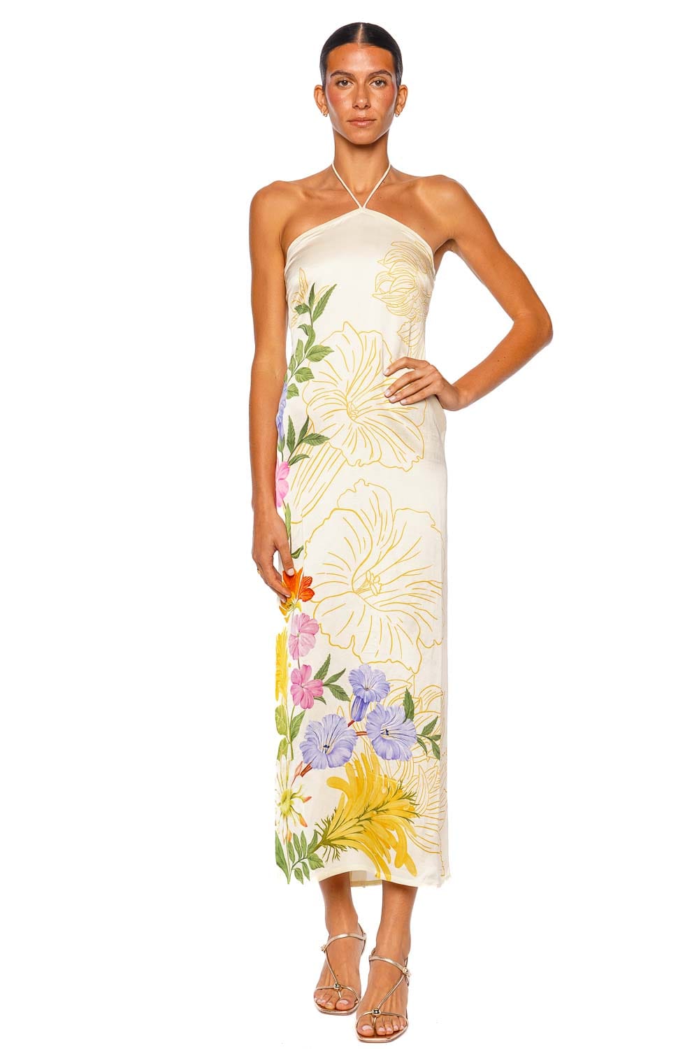 Verandah Floral Garden Ivory Halter Maxi Dress