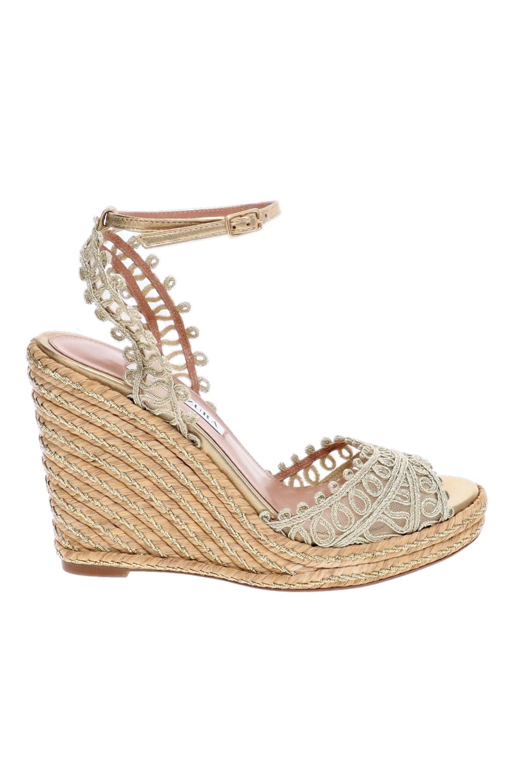 AQUAZZURA Kahlo Soft Gold Espadrille Wedge Sandal