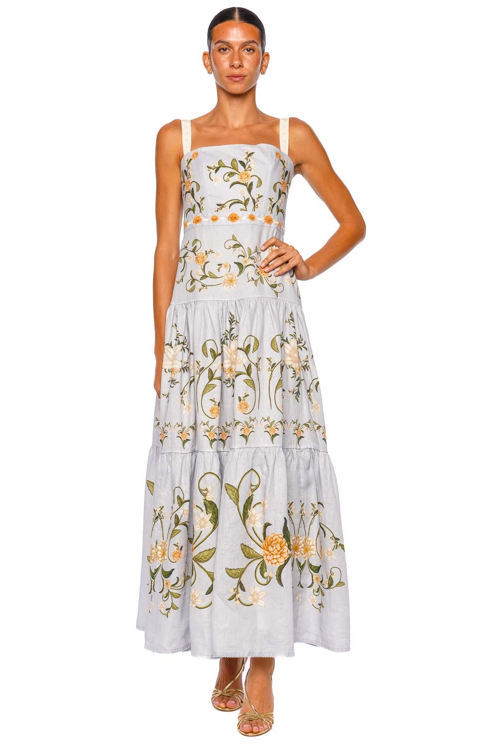 AGUA by Agua Bendita Lima Valle Blue Floral Strap Maxi Dress