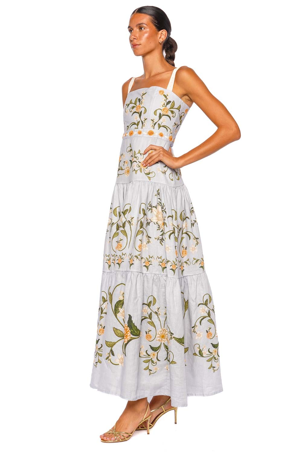 AGUA by Agua Bendita Lima Valle Blue Floral Strap Maxi Dress