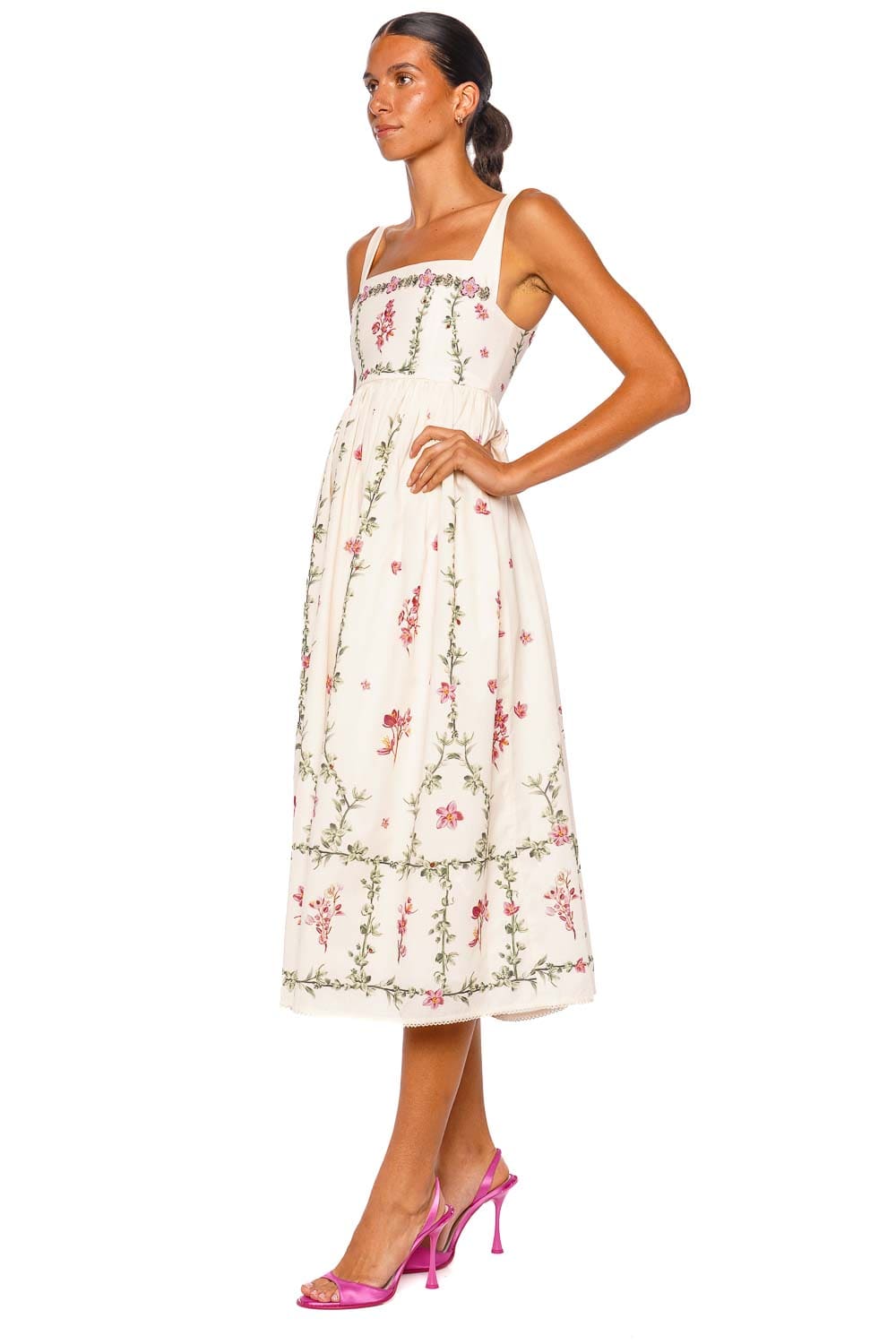AGUA by Agua Bendita Barbara Cauca Ivory Floral Straps Midi Dress