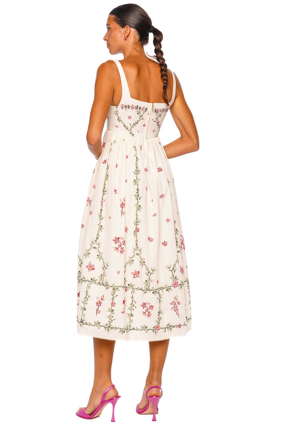 AGUA by Agua Bendita Barbara Cauca Ivory Floral Straps Midi Dress