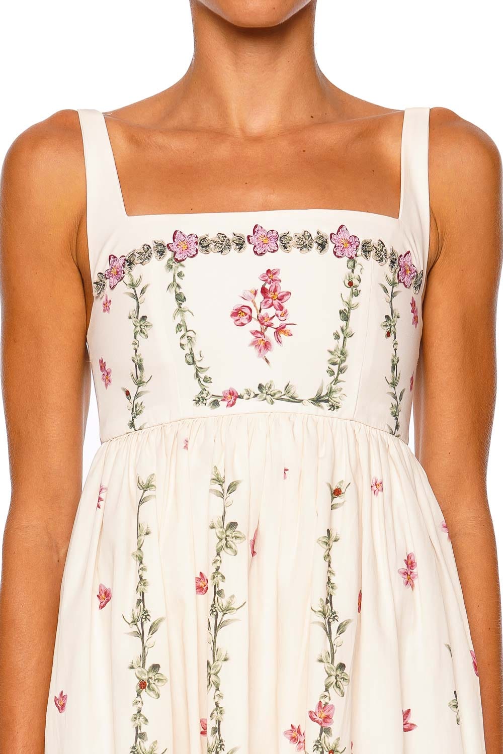 AGUA by Agua Bendita Barbara Cauca Ivory Floral Straps Midi Dress