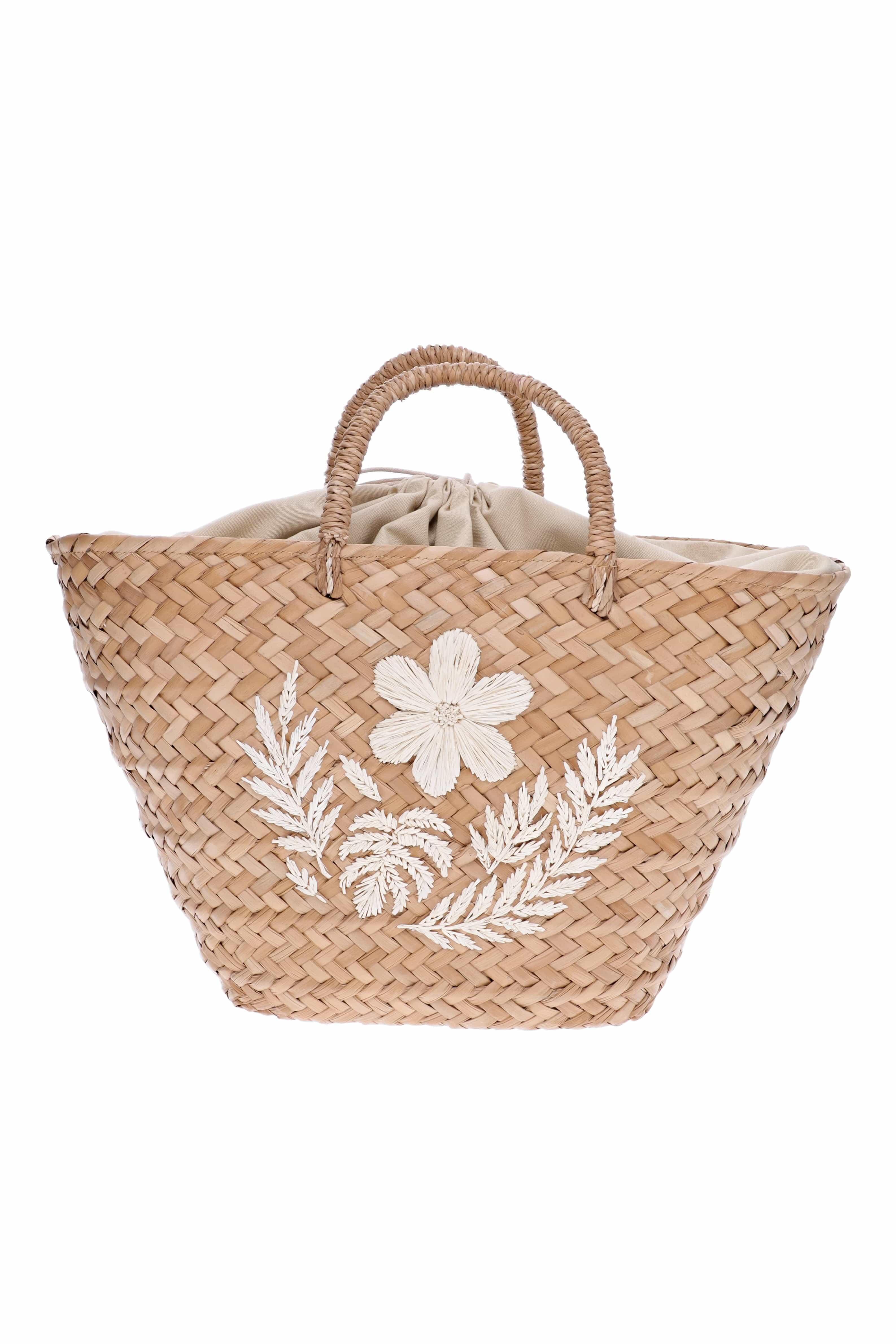 KAYU Lotus Natural Woven Floral Tote Bag