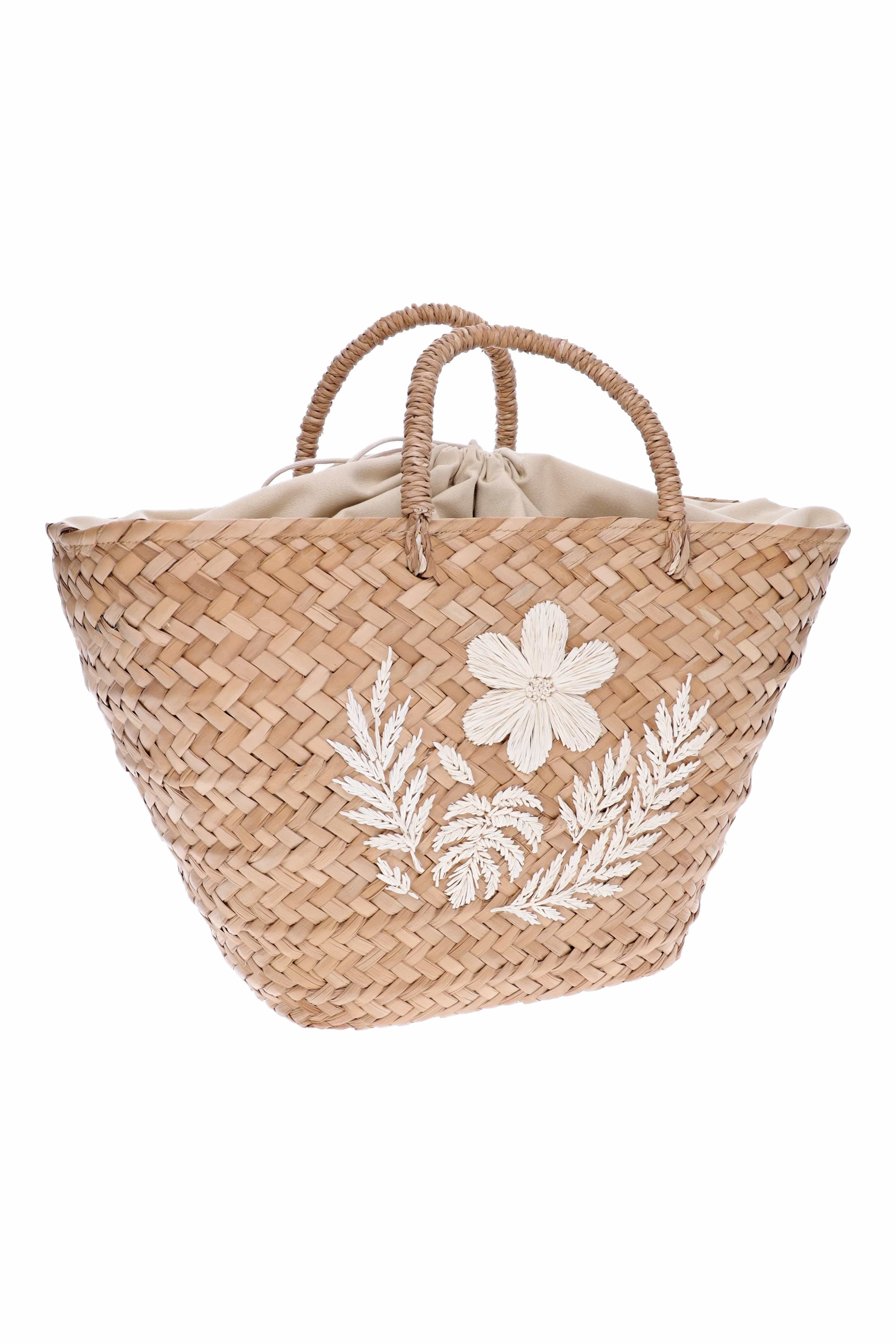 KAYU Lotus Natural Woven Floral Tote Bag