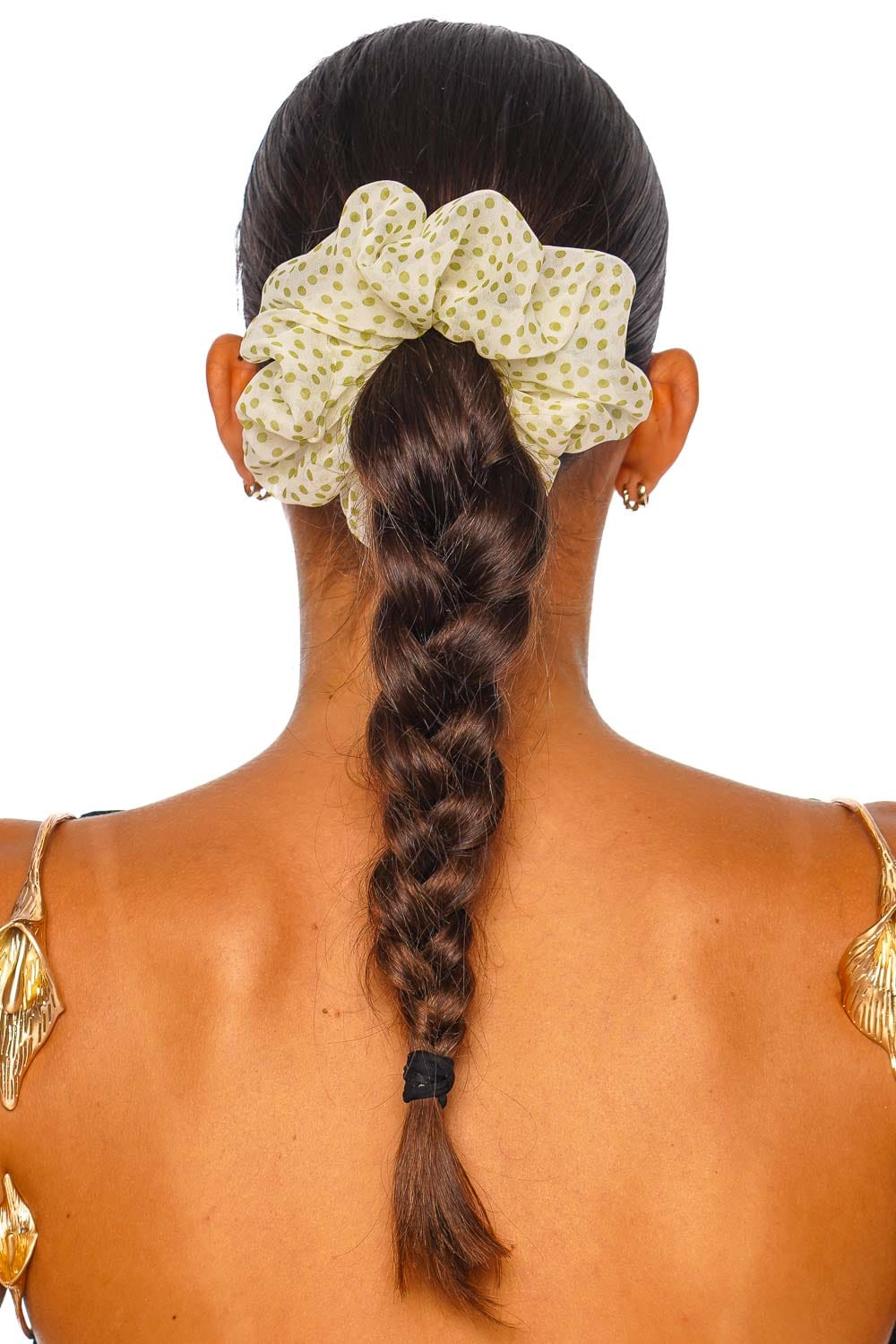 Lelet NY Juliette Avocado Dot Silk Scrunchie