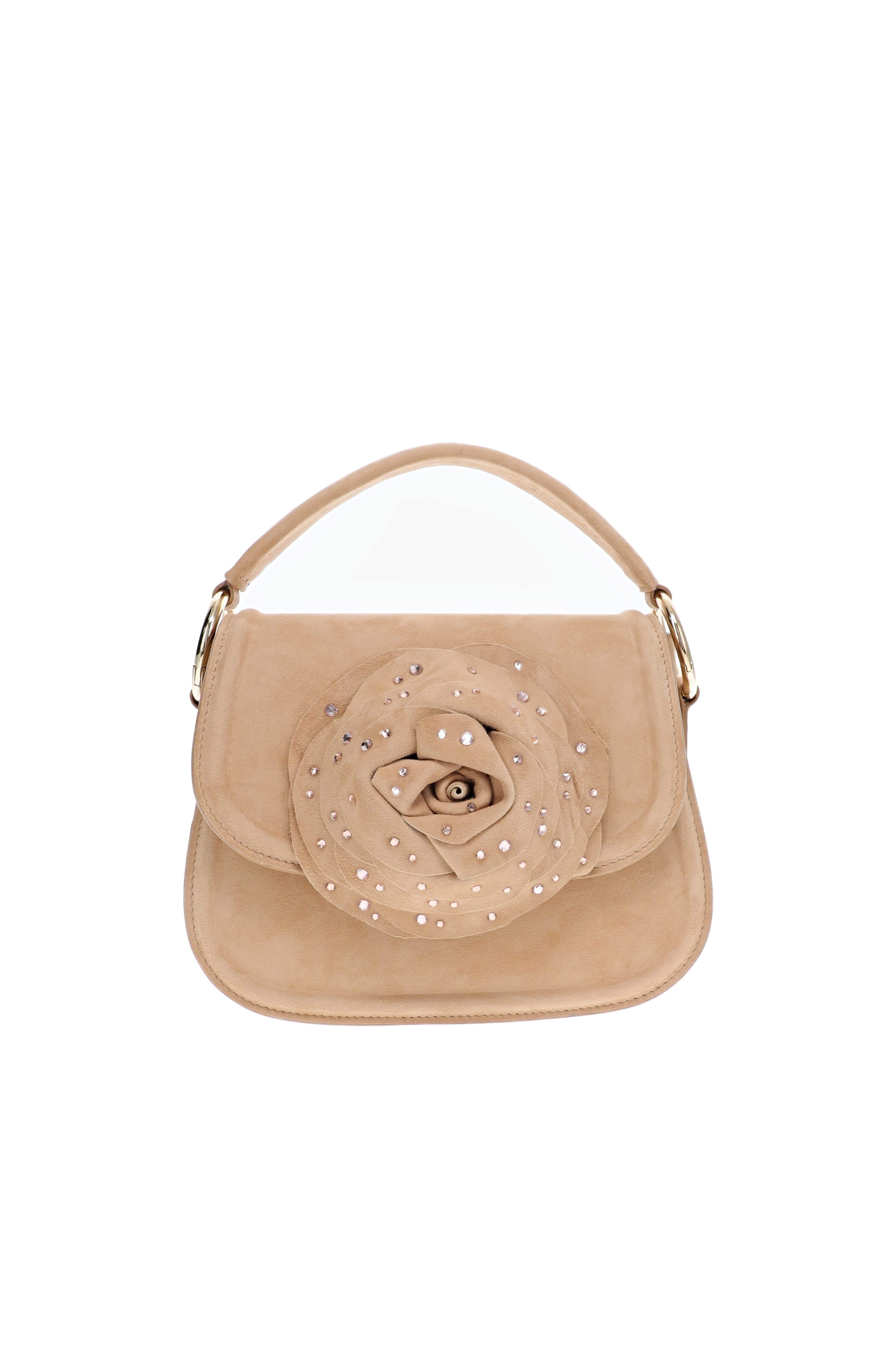 Gedebe Alice Caramel Suede Flower Top Handle Bag
