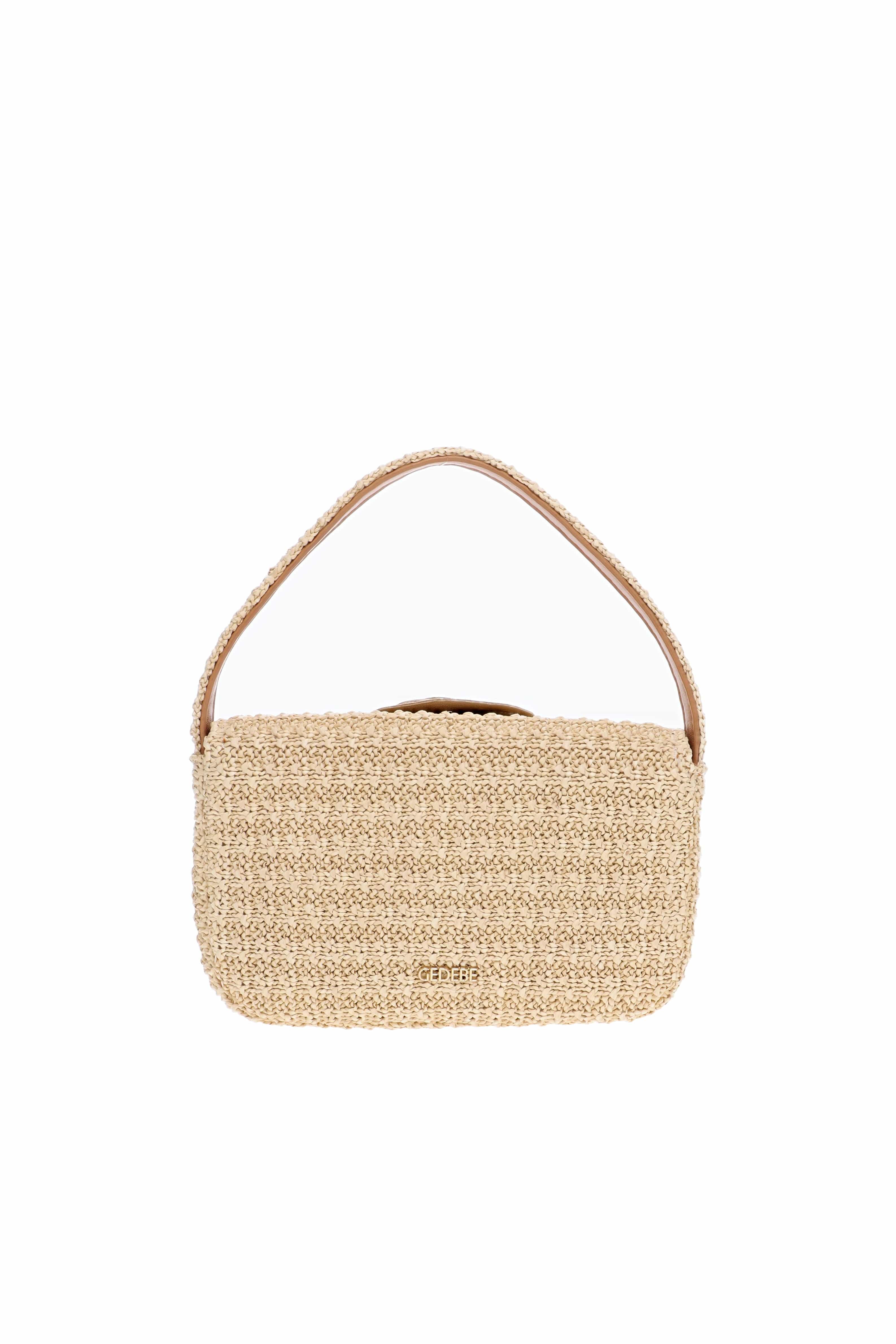 Gedebe Habibi Natural Caramel Mini Flower Raffia Shoulder Bag