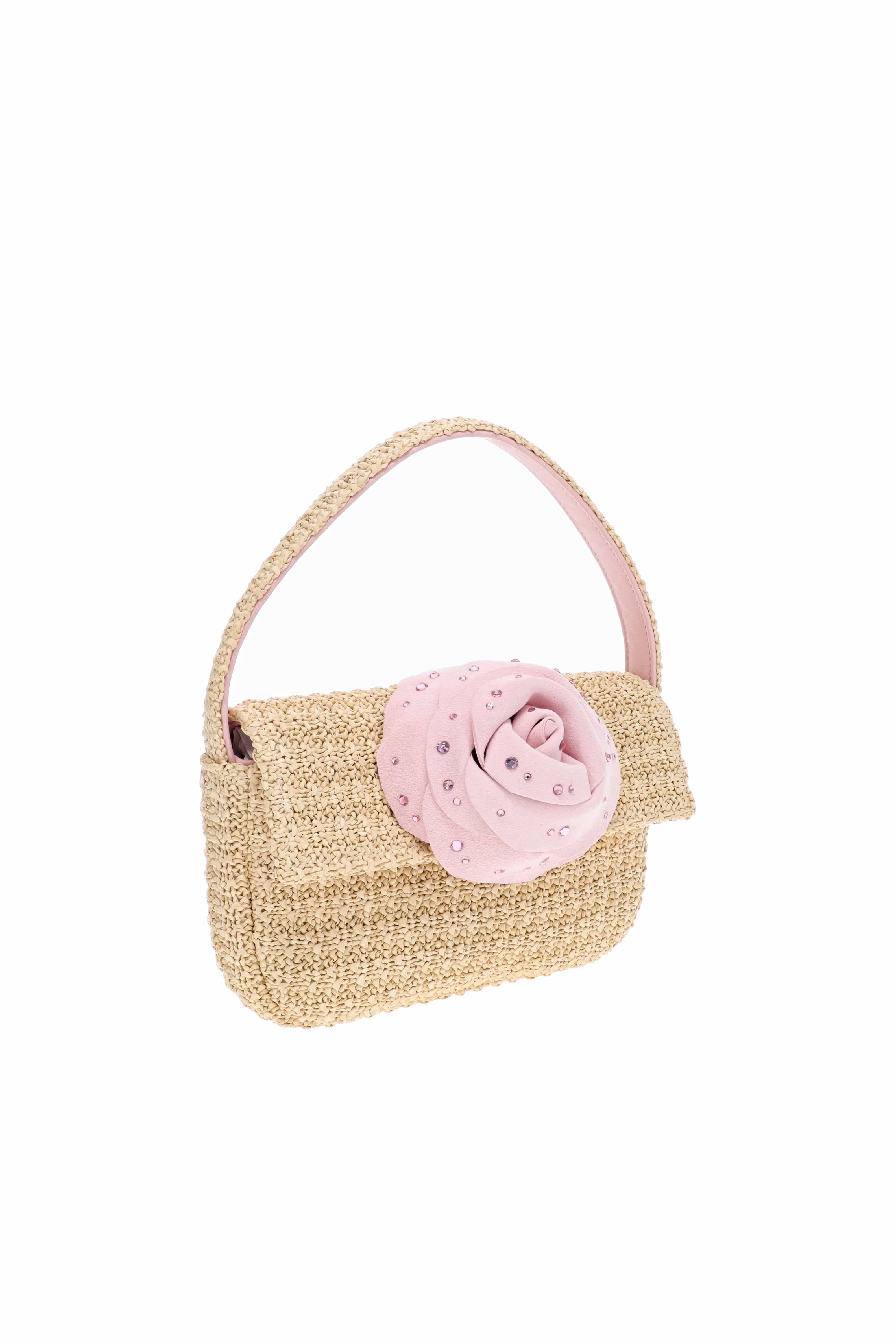 Gedebe Habibi Natural Petal Mini Flower Raffia Shoulder Bag