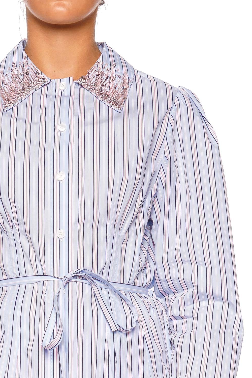 DES_PHEMMES Petite Classic Shirt Long Sleeve Tie Waist Blueberry Pink Top