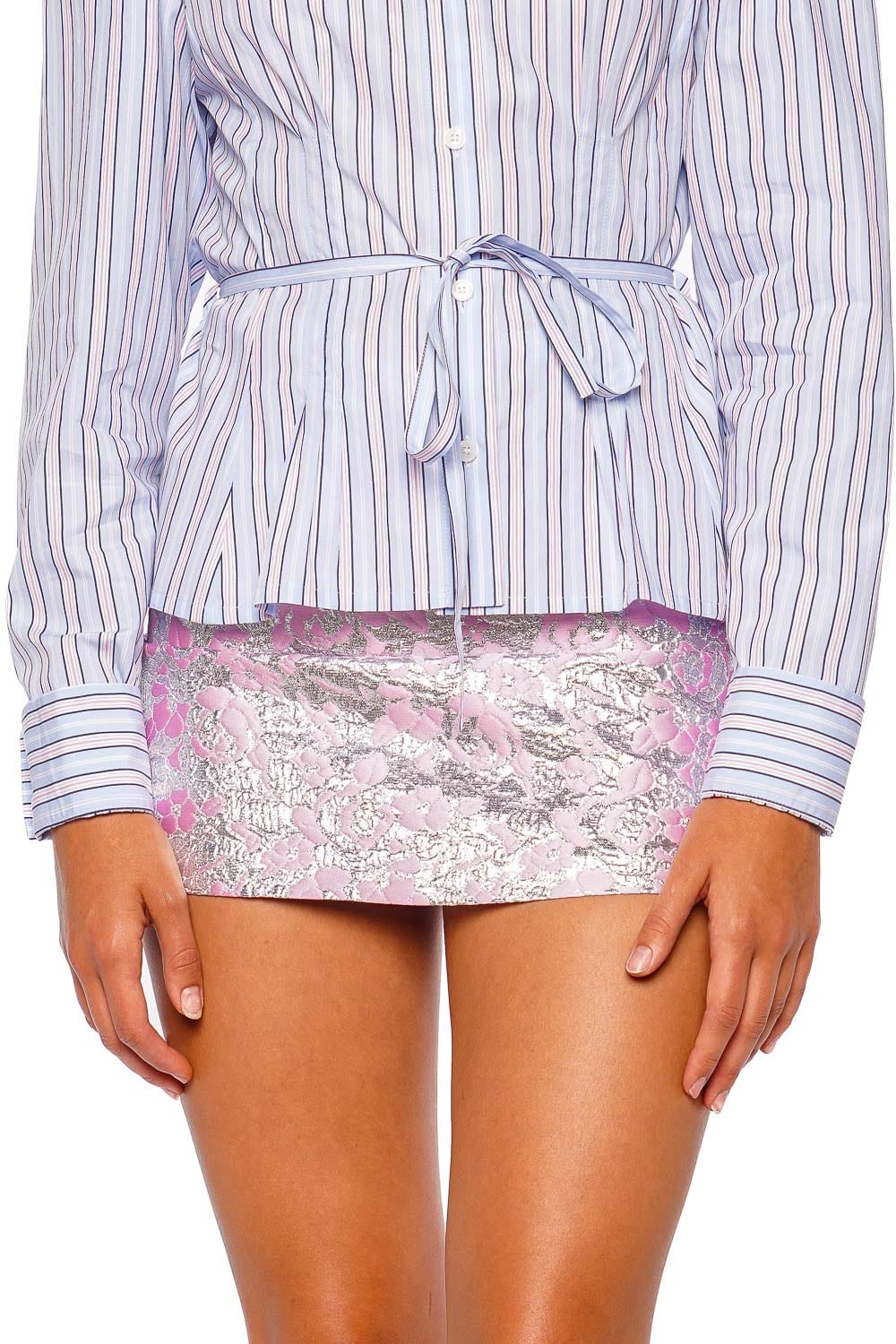 DES_PHEMMES Embellished Micro Silver Candy Pink Mini Skirt