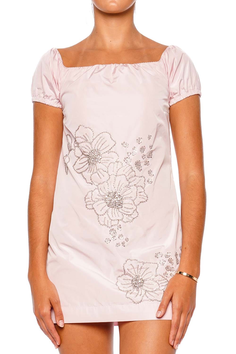 DES_PHEMMES Off Shoulder Mini Dress Candy Pink Short Sleeve Mini Dress