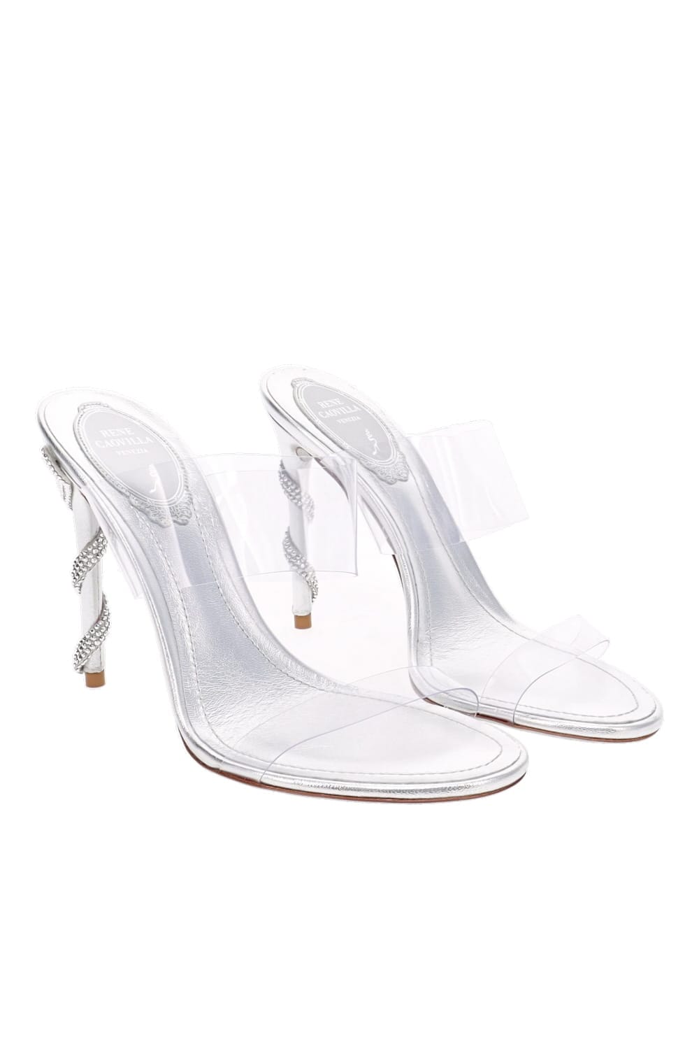 RENE CAOVILLA Silver Crystal PVC Silver High Heel Sandal