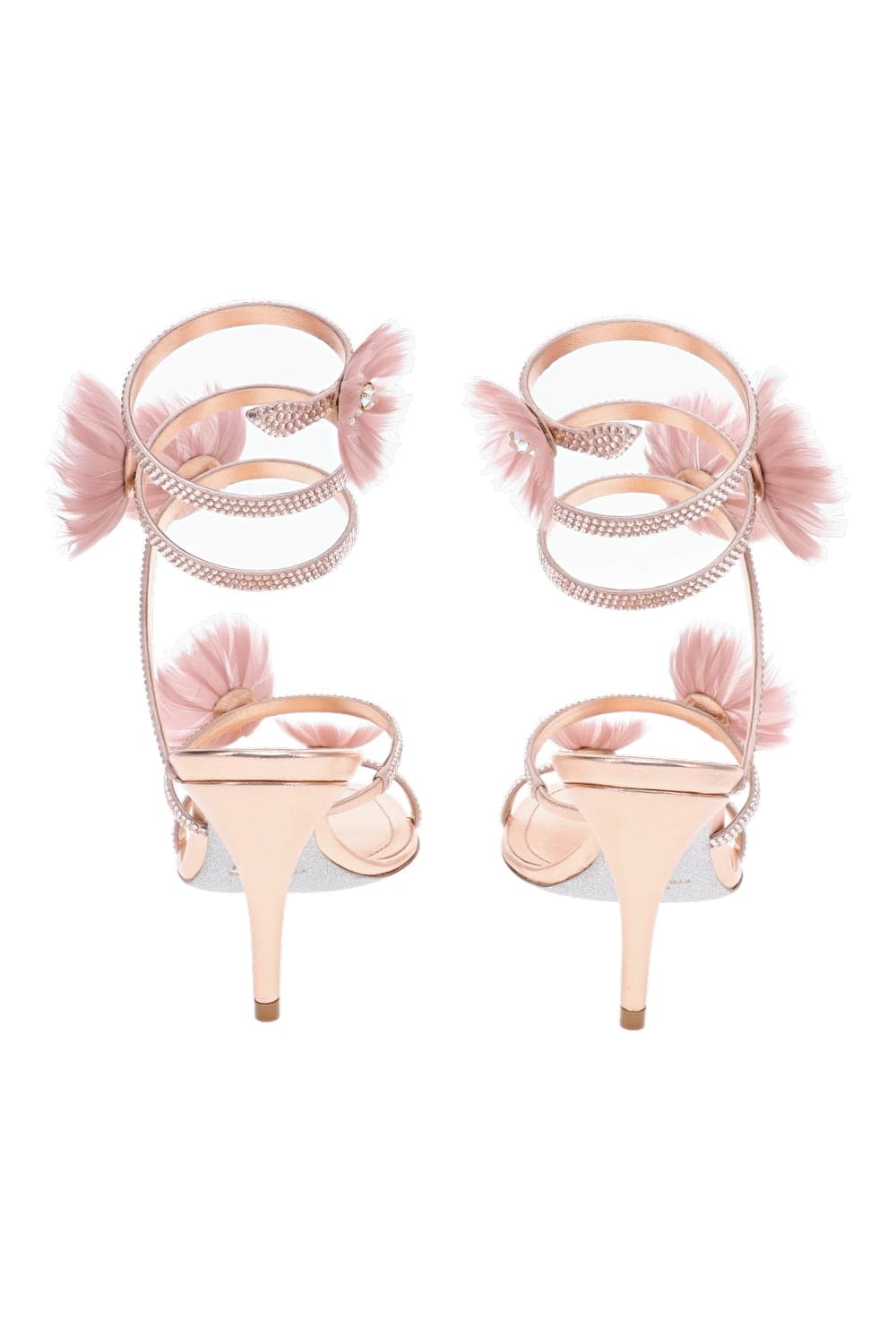 RENE CAOVILLA Pink Floral Light Rose Ankle Wrap Heeled Sandal