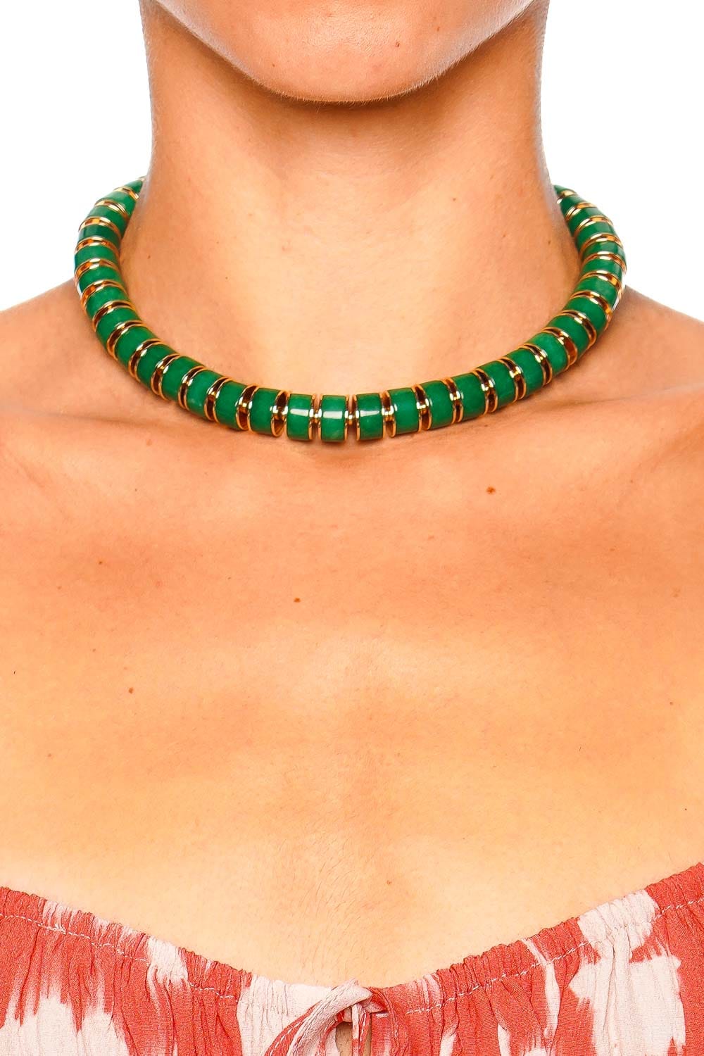 Stone Slice Jade Beaded Necklace