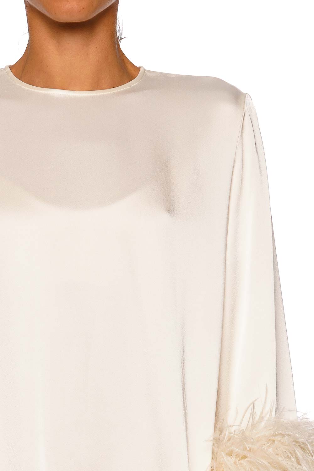 LAPOINTE Doubleface Satin Feather Cream Long Sleeve Mini Dress