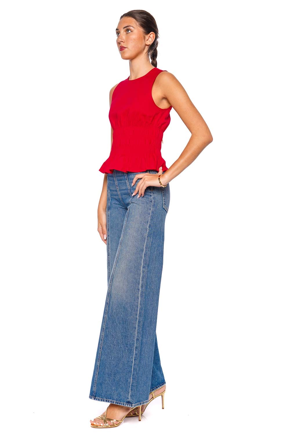 Georgette Vermillion Chain Shoulder Knit Top