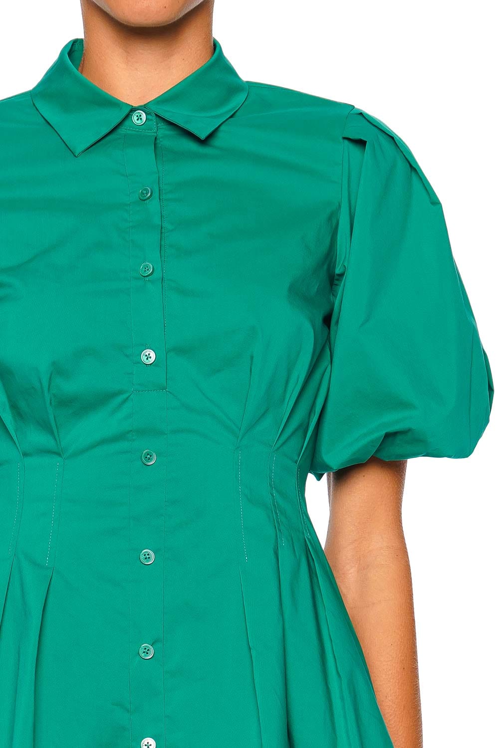 SIMKHAI Cleo Pintuck Balloon Sleeve Mini Dress Kelly Green