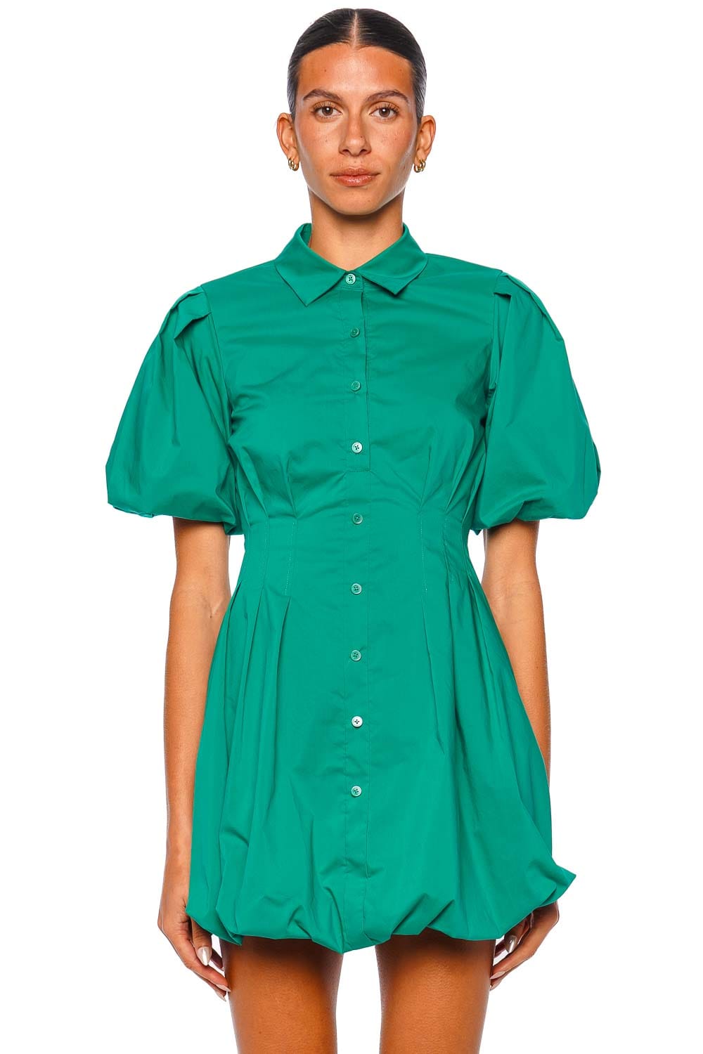 SIMKHAI Cleo Pintuck Balloon Sleeve Mini Dress Kelly Green