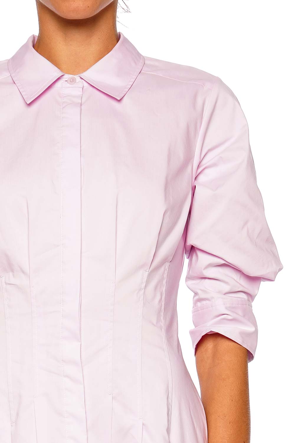 SIMKHAI Jazz Pintuck Tulip Pink Midi Dress with Long Sleeves