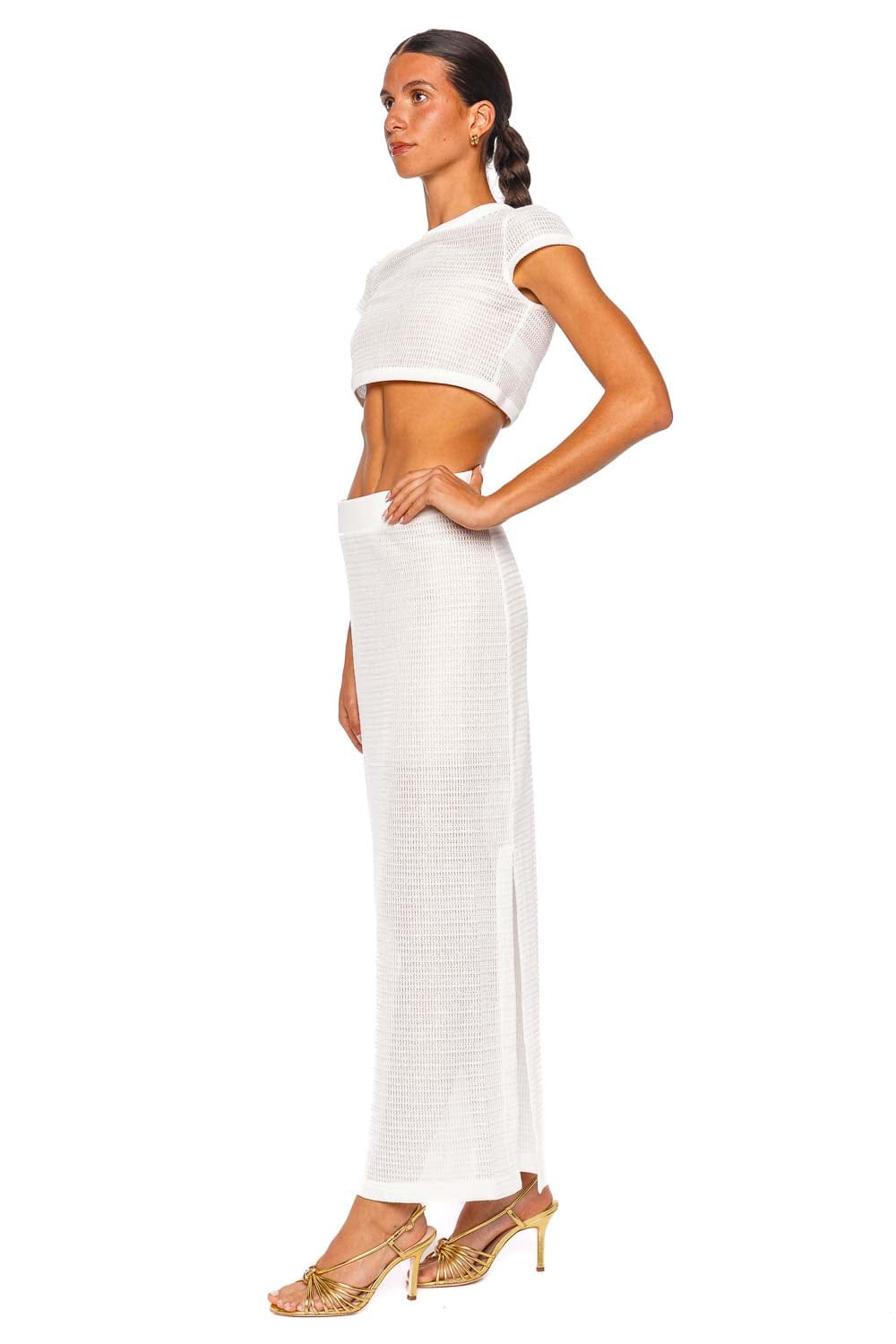 SIMKHAI Lidie White Short Sleeve Cropped Top