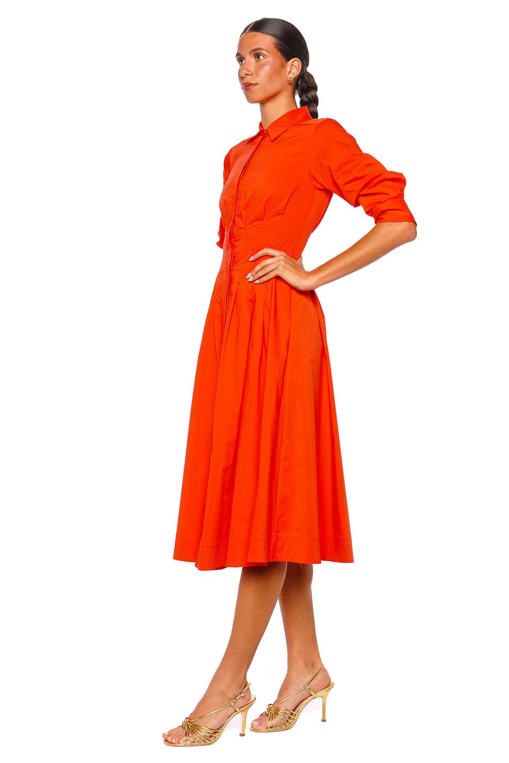 SIMKHAI Jazz Pintuck Lobster Midi Dress with Long Sleeves