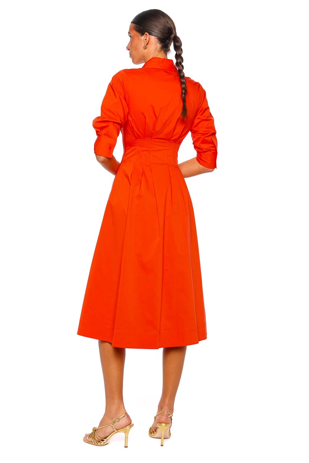 SIMKHAI Jazz Pintuck Lobster Midi Dress with Long Sleeves