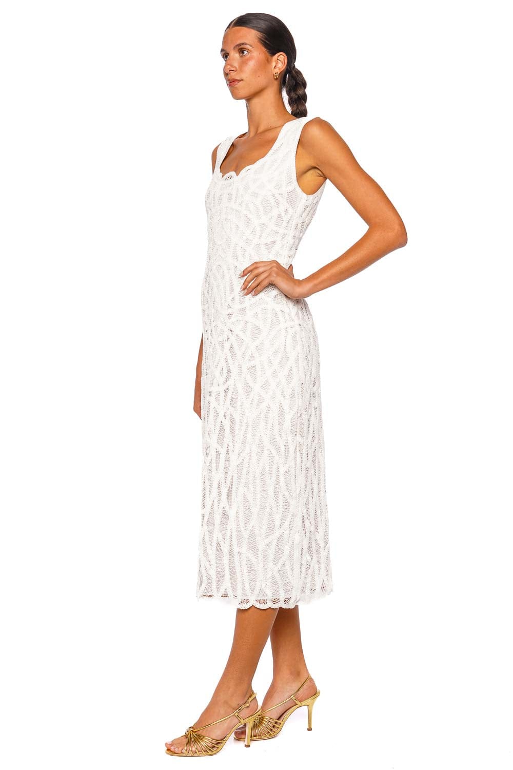 SIMKHAI Leonora Macrame White Sleeveless Midi Dress